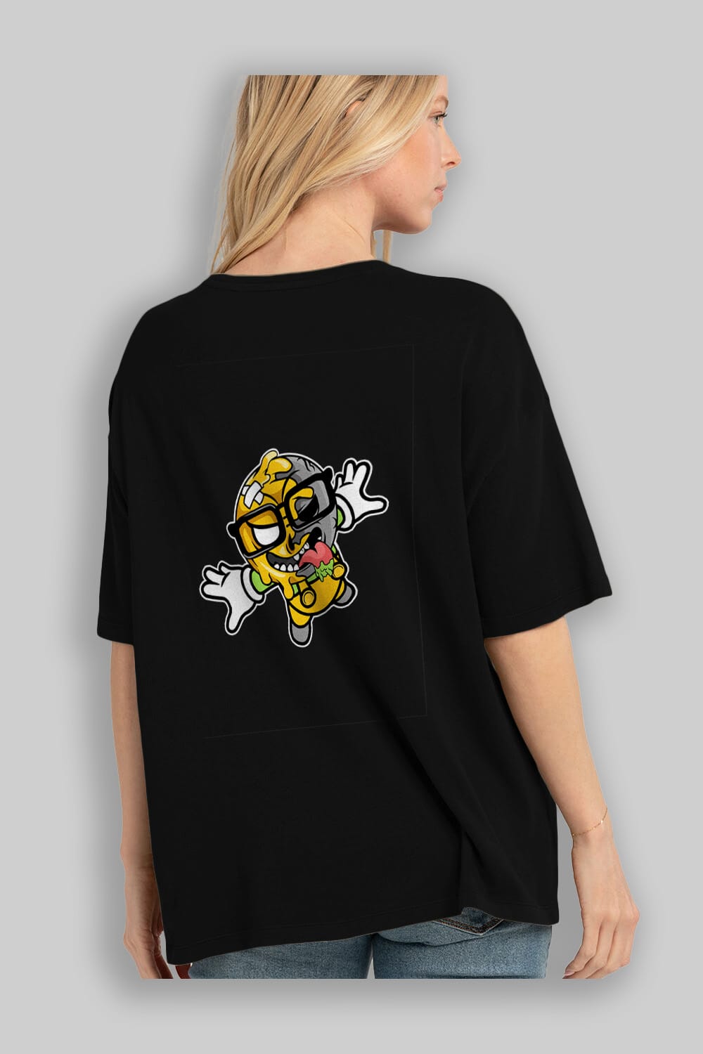Smiley Jump Arka Baskılı Oversize t-shirt Erkek Kadın Unisex %100 Pamuk tişort