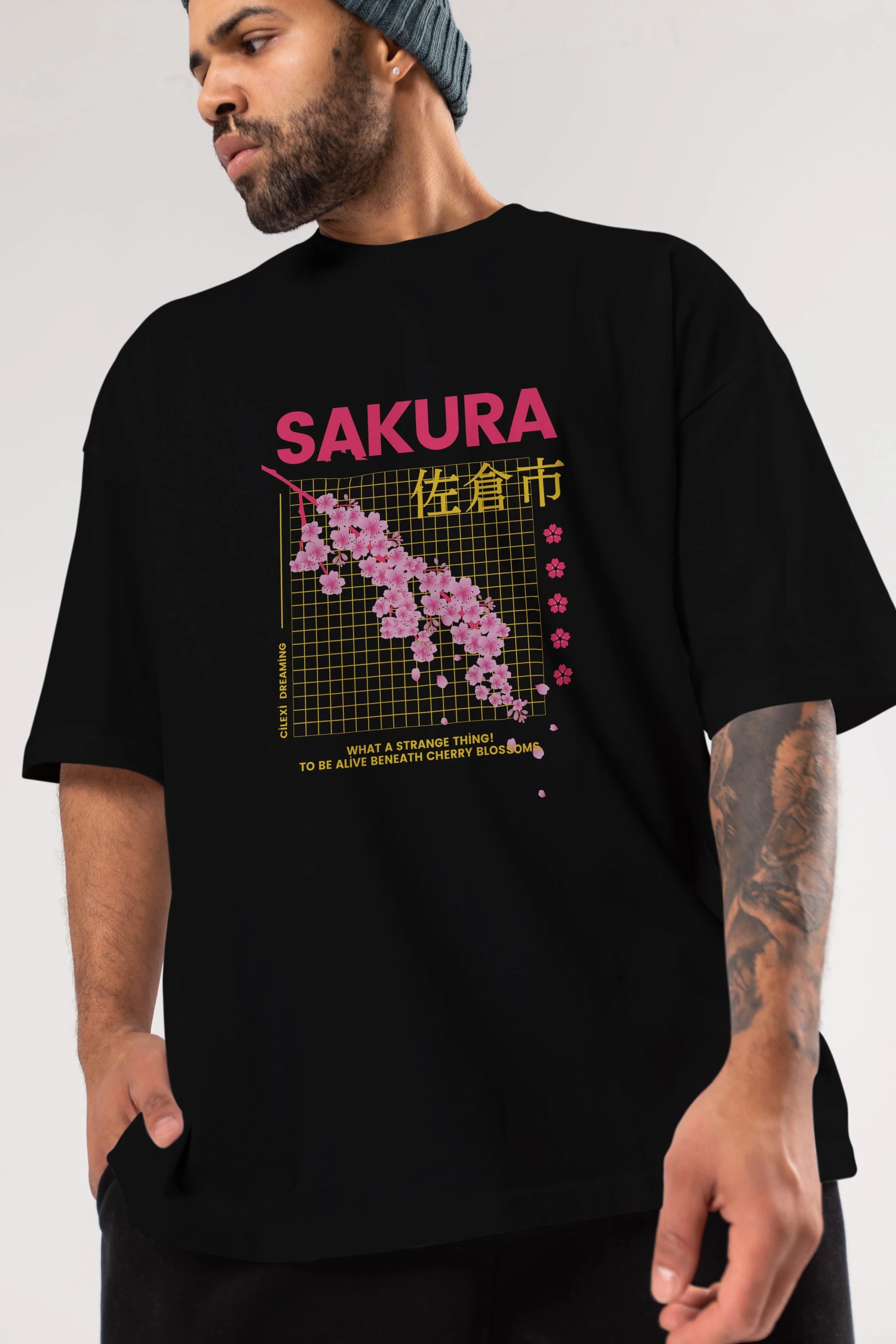 Sakura Streetwear Ön Baskılı Oversize t-shirt Erkek Kadın Unisex