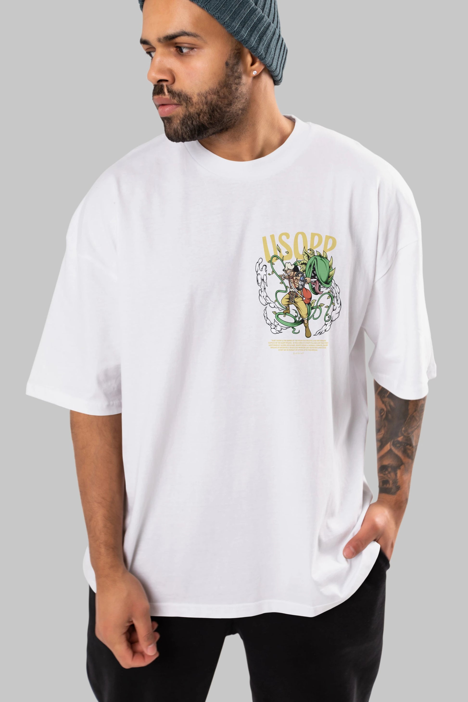 Usopp Ön Sol Baskılı Oversize t-shirt Erkek Kadın Unisex %100 Pamuk Bisiklet Yaka tişort
