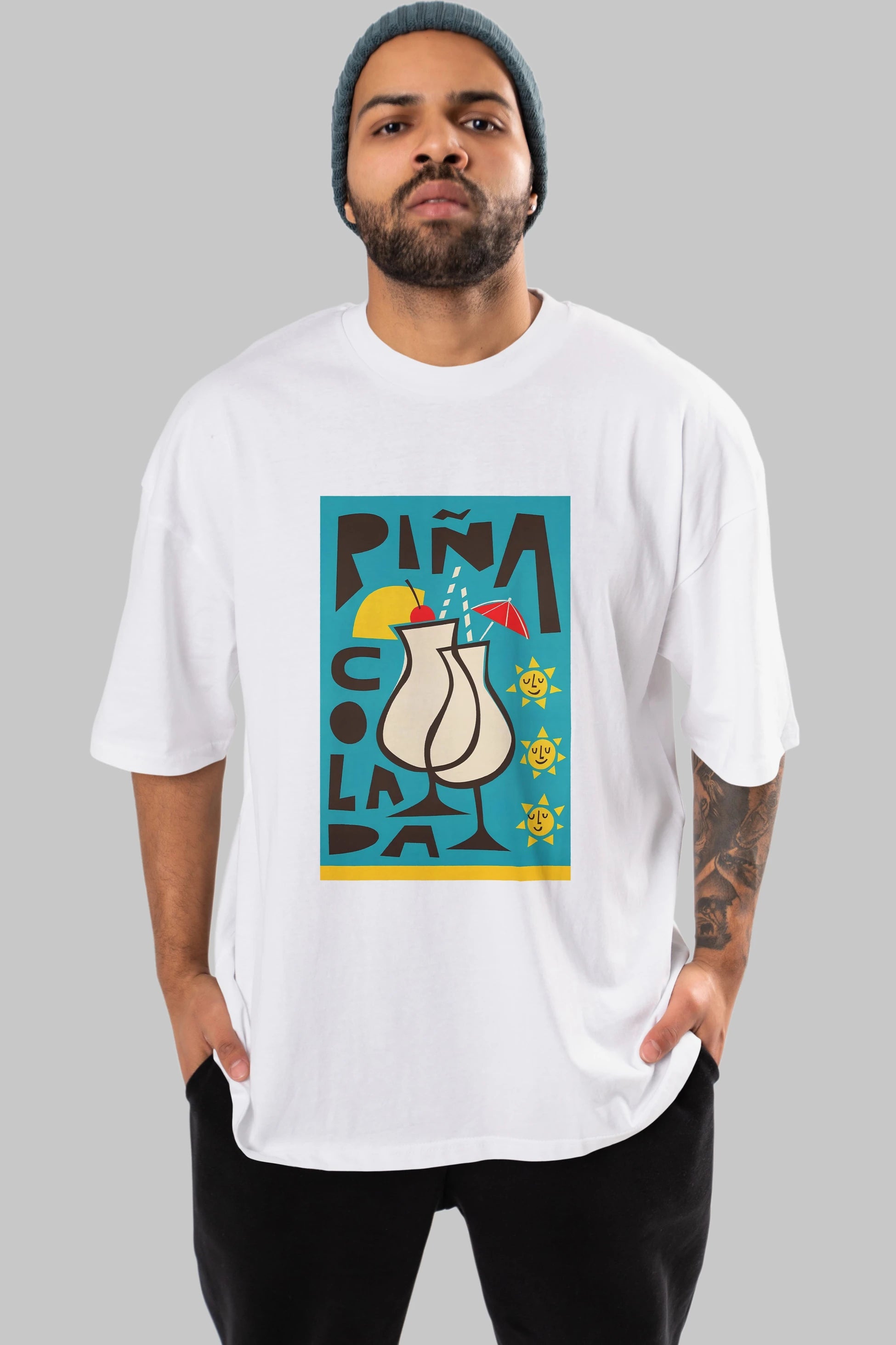 Pina Colada 4 Ön Baskılı Oversize t-shirt Erkek Kadın Unisex %100 Pamuk Bisiklet Yaka tişort