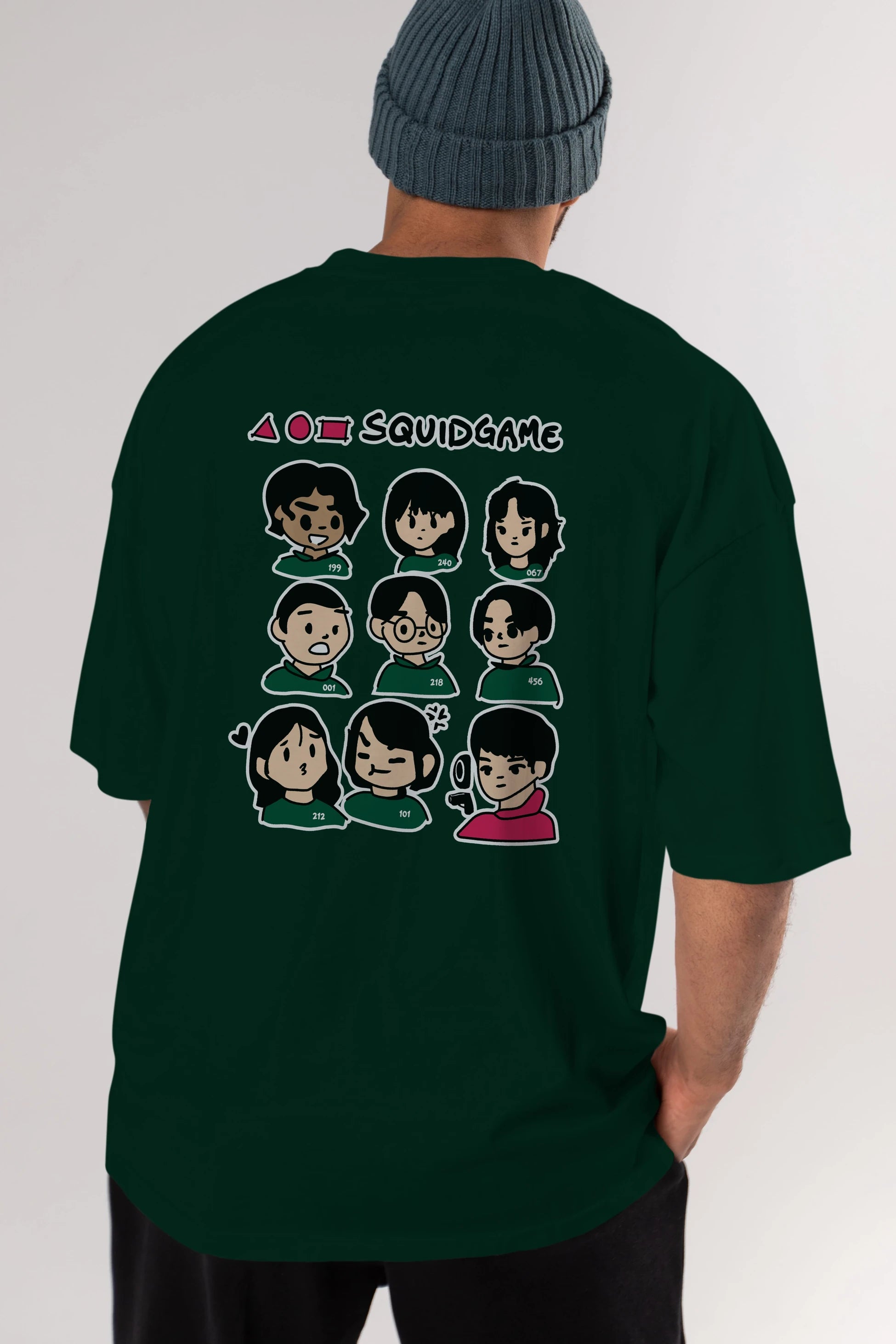 Squid Game (3) Arka Baskılı Oversize t-shirt Erkek Kadın Unisex %100 Pamuk Bisiklet Yaka tişort
