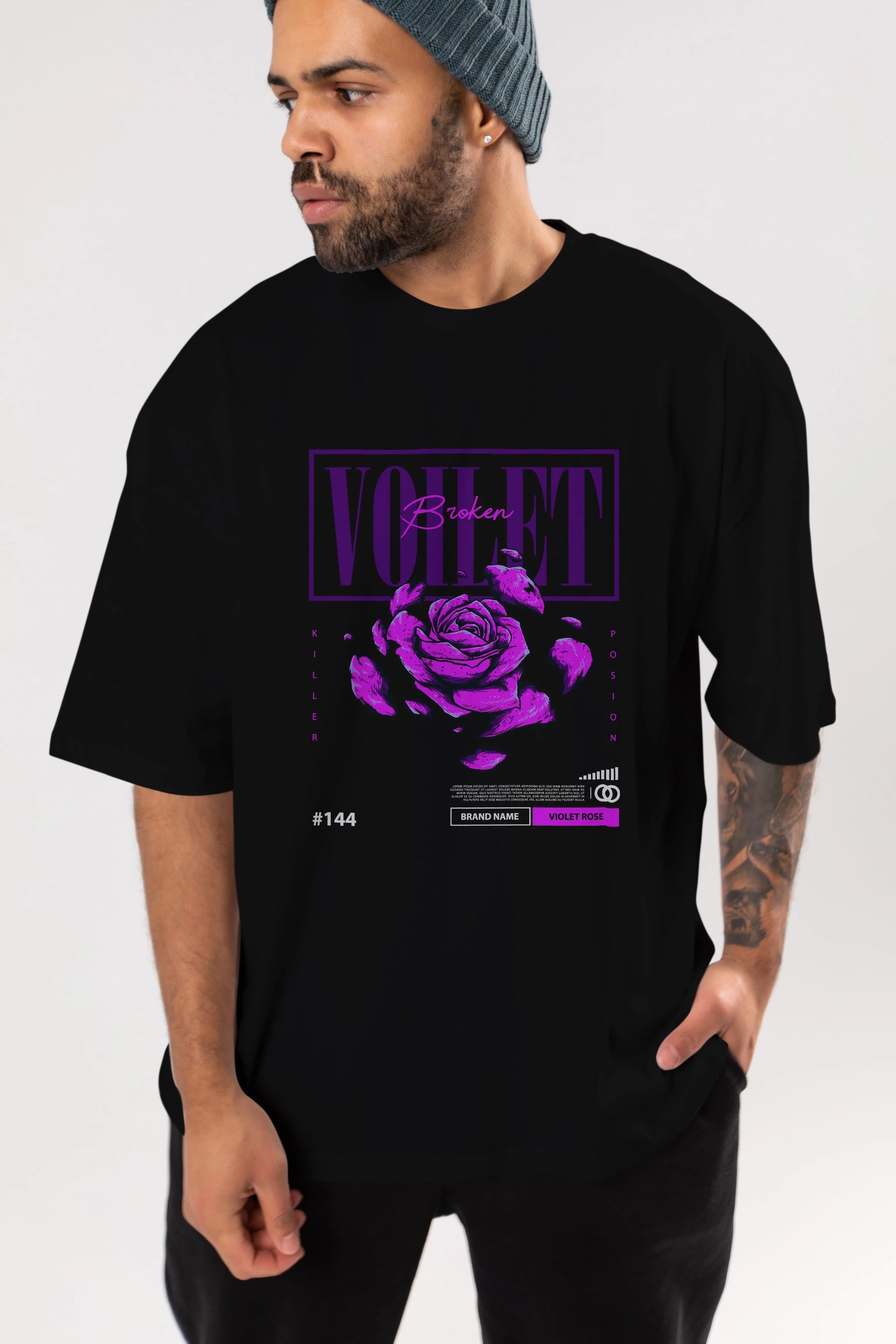 Voilet Broken Ön Baskılı Oversize t-shirt Erkek Kadın Unisex