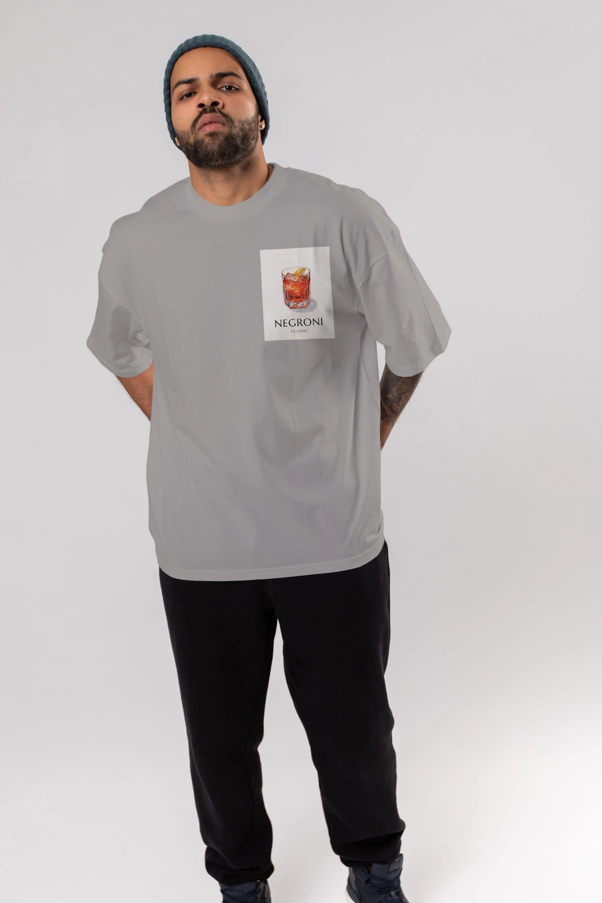 Negroni Classic Ön Sol Baskılı Oversize t-shirt Erkek Kadın Unisex %100 Pamuk Bisiklet Yaka tişort
