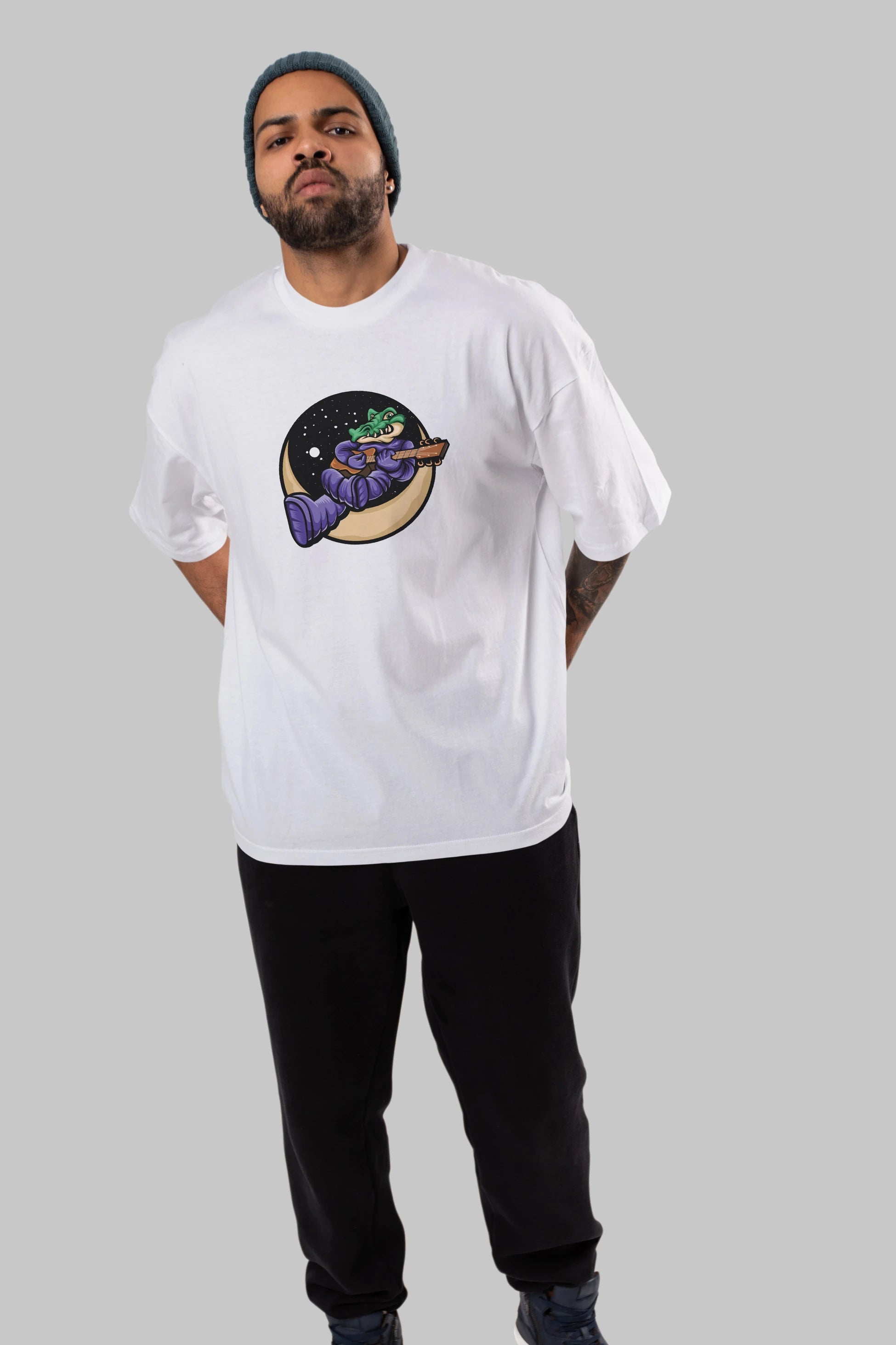 Space Crocodile Ön Baskılı Oversize t-shirt Erkek Kadın Unisex
