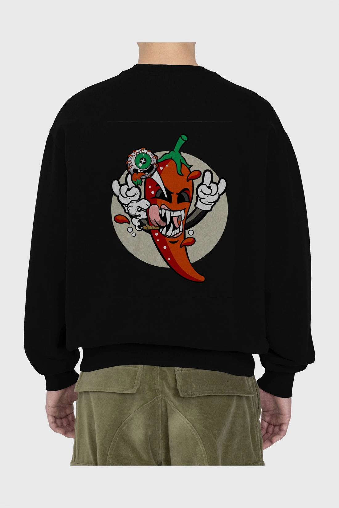 Chili Monster Arka Baskılı Oversize Sweatshirt Erkek Kadın Unisex