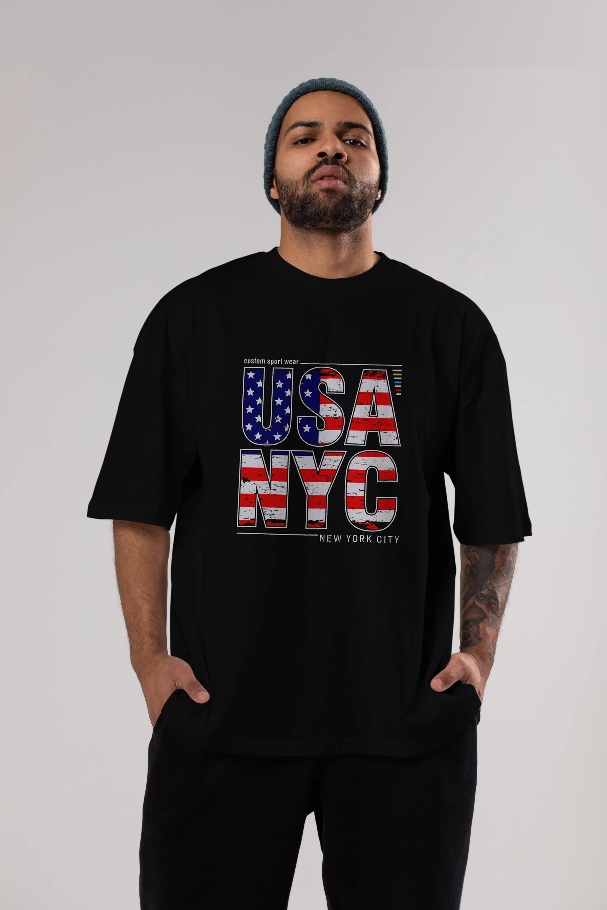 Usa NYC Ön Baskılı Oversize t-shirt Erkek Kadın Unisex