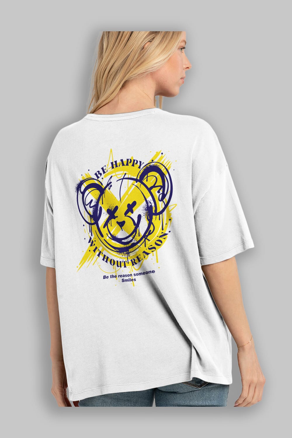 Be Happy Bear 2 Arka Baskılı Oversize t-shirt Erkek Kadın Unisex