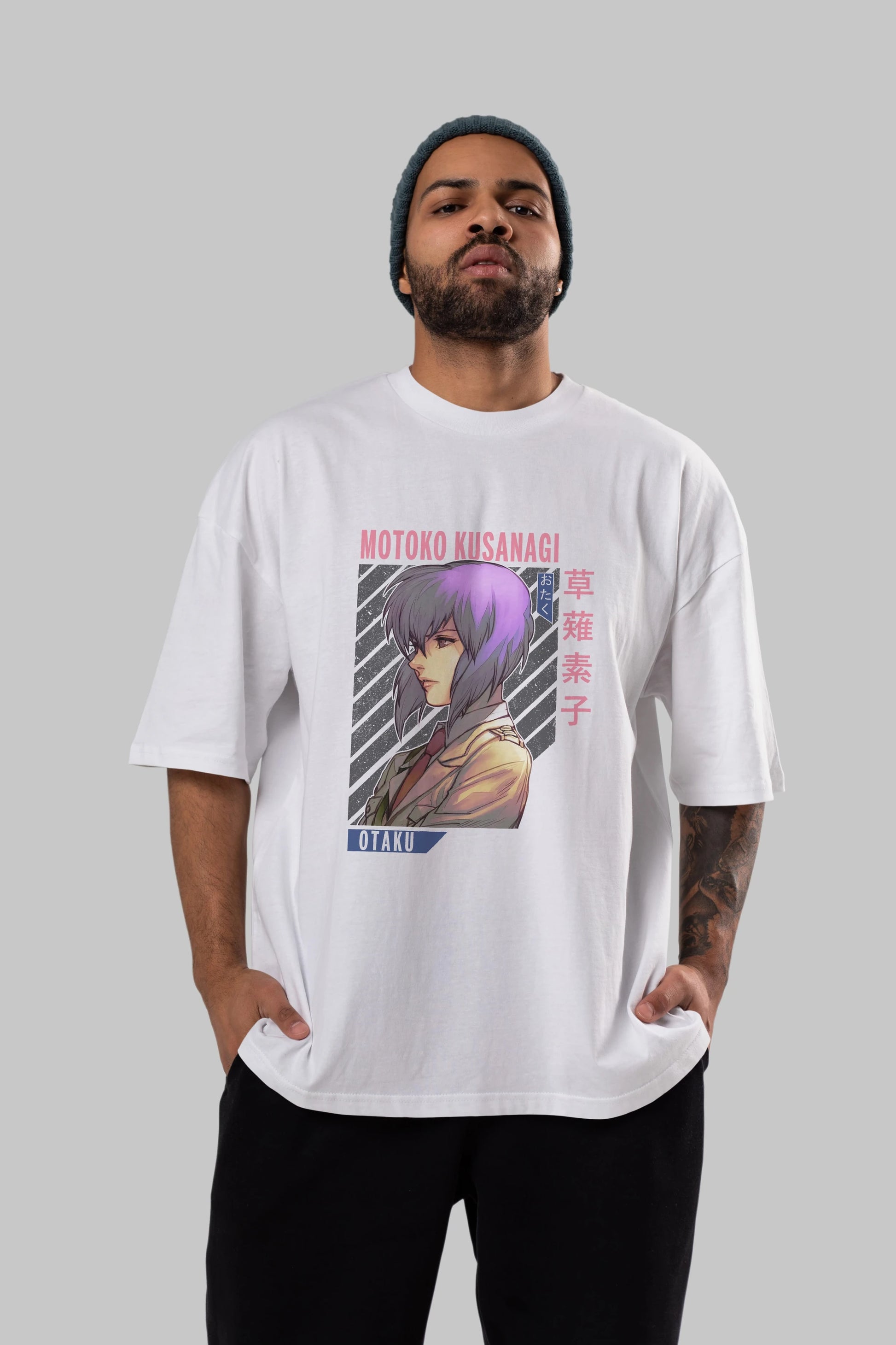 Motoko Kusanagi 4 Anime Ön Baskılı Oversize t-shirt %100 pamuk Erkek Kadın Unisex