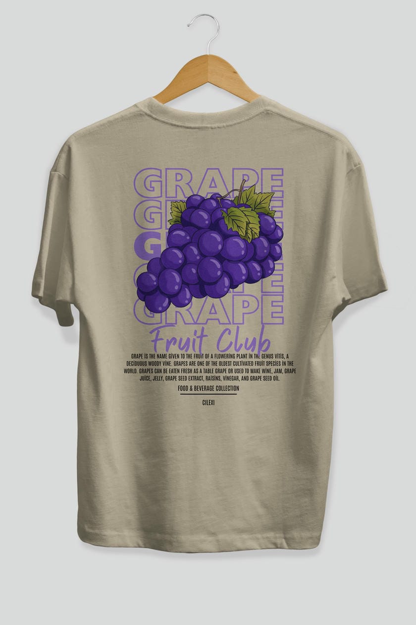 Grape Arka Baskılı Oversize t-shirt Erkek Kadın Pamuk Bisiklet Yaka tişort