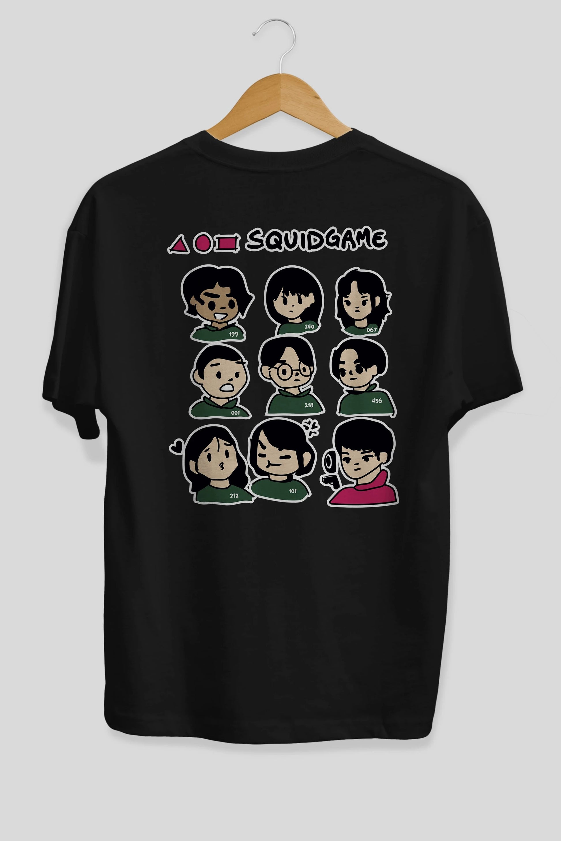 Squid Game (3) Arka Baskılı Oversize t-shirt Erkek Kadın Unisex %100 Pamuk Bisiklet Yaka tişort