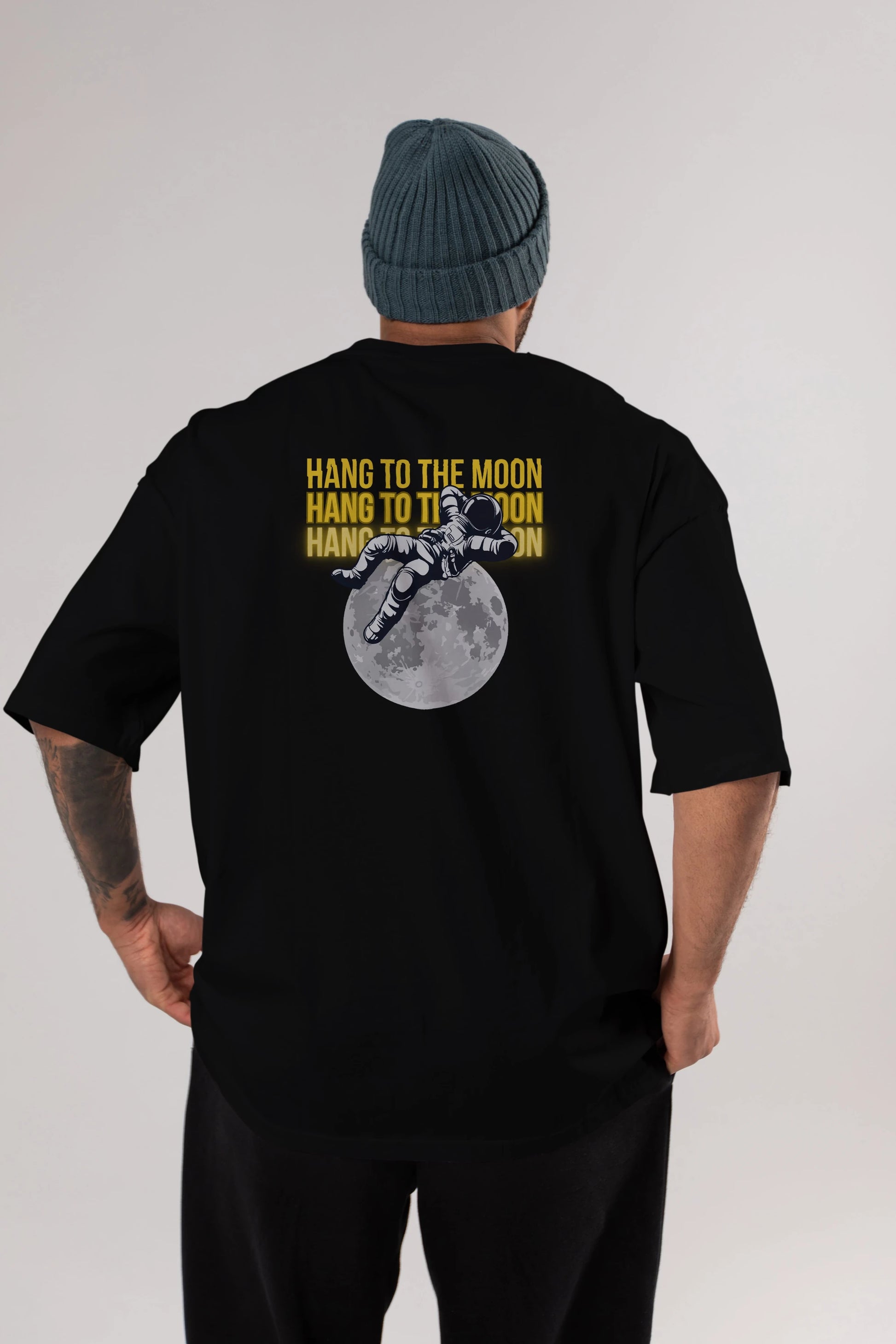 Hang to the Moon Yazılı Arka Baskılı Oversize t-shirt Erkek Kadın Unisex
