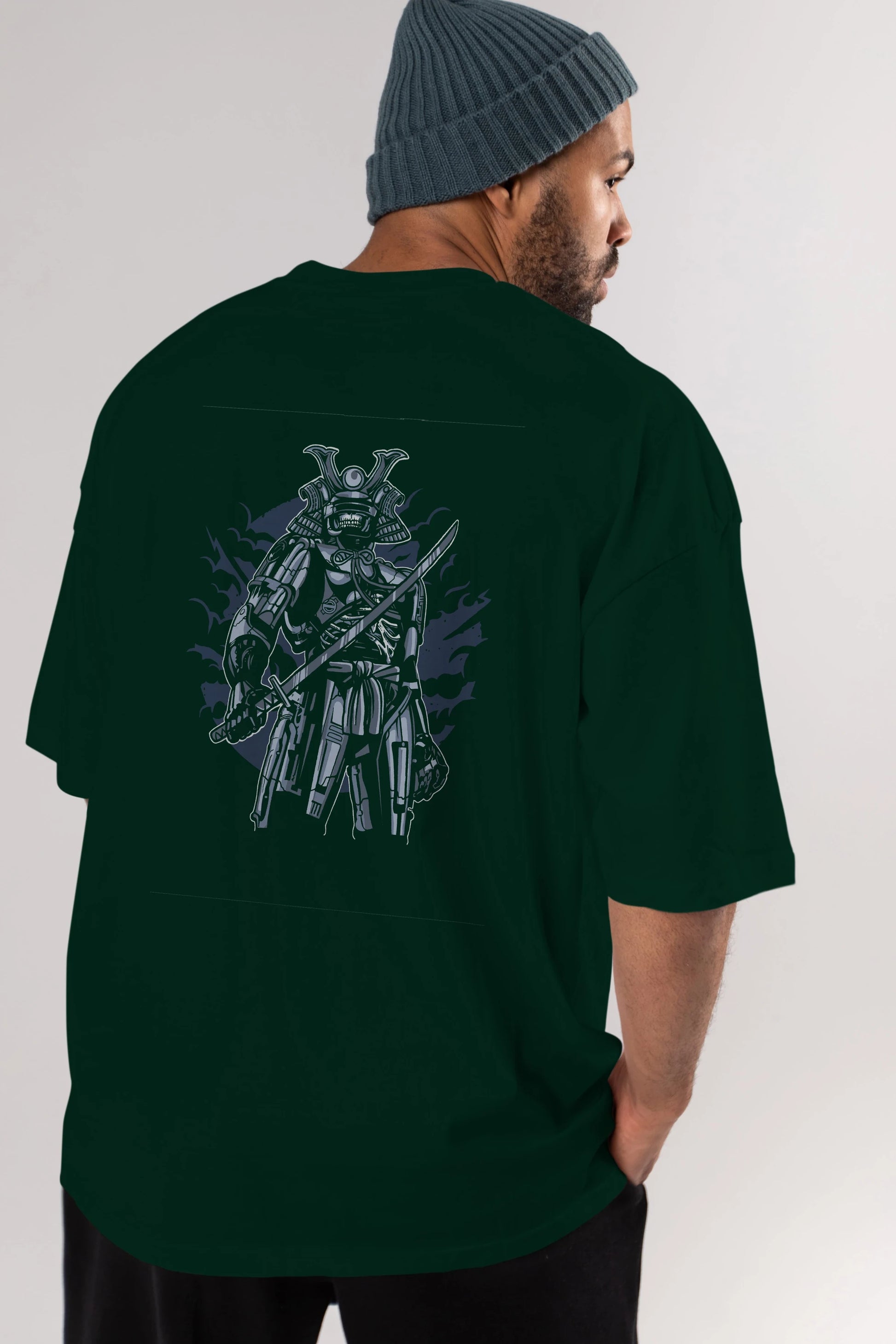 Samurai Robot Skull Arka Baskılı Oversize t-shirt Erkek Kadın Unisex %100 Pamuk