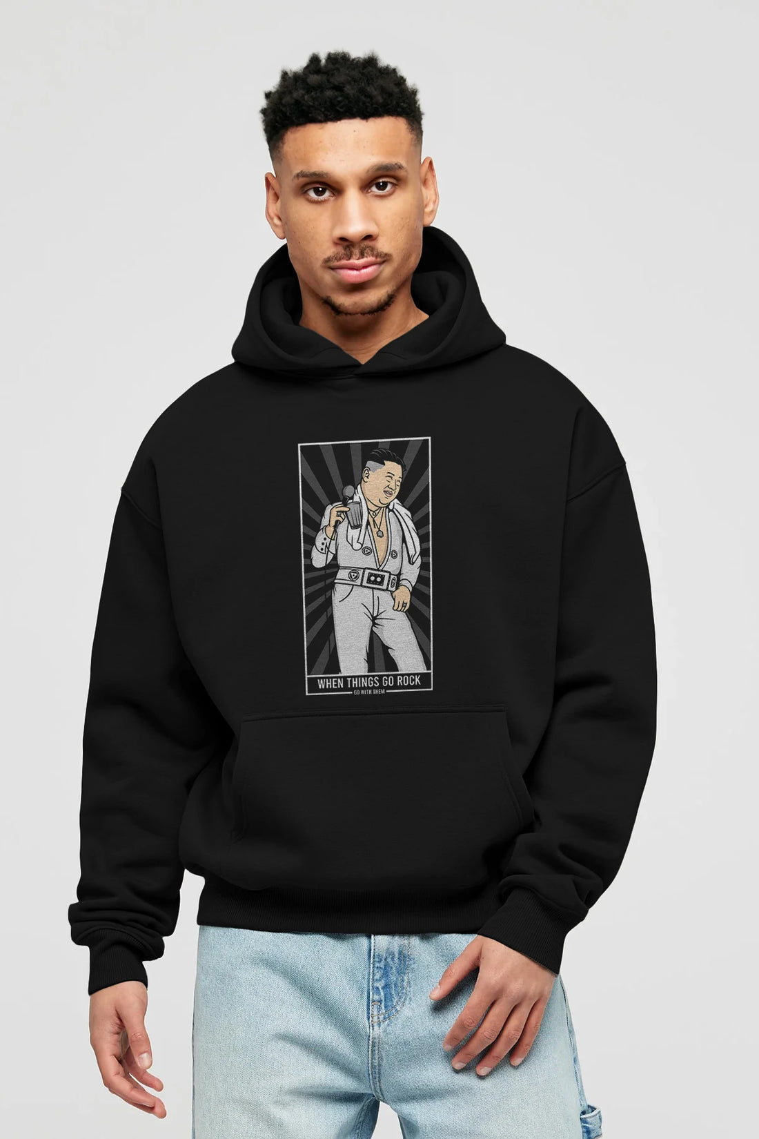 Kim Elvis Ön Baskılı Hoodie Oversize Kapüşonlu Sweatshirt Erkek Kadın Unisex