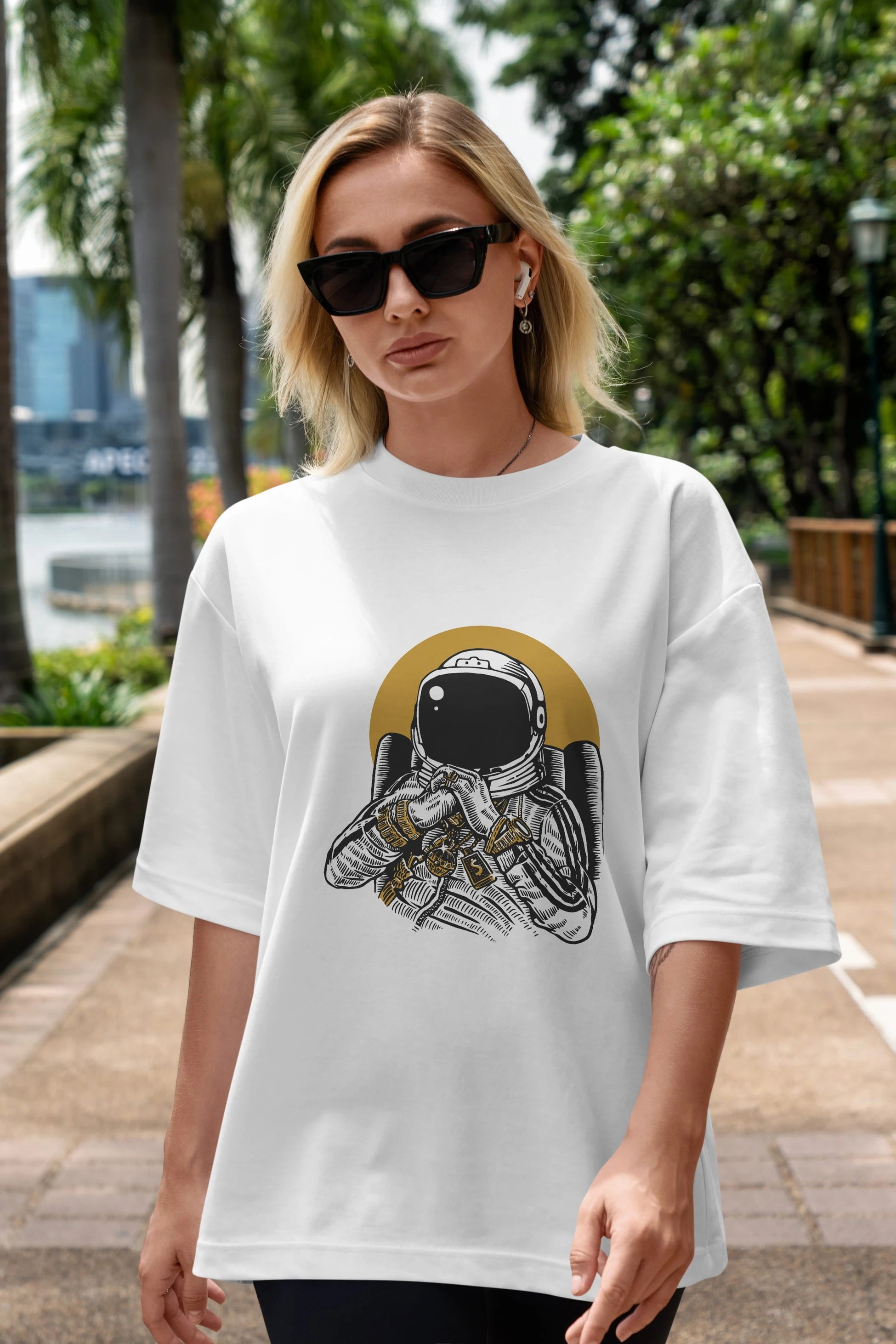 Space Dee Jay Ön Baskılı Oversize t-shirt Erkek Kadın Unisex %100 Pamuk tişort