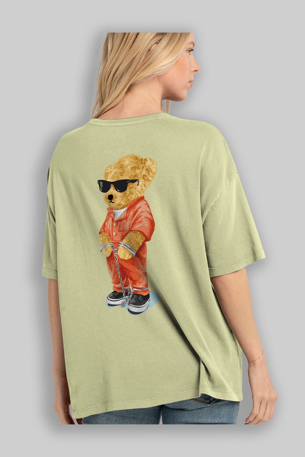 Teddy Bear Kodes Arka Baskılı Oversize t-shirt Erkek Kadın Unisex %100 Pamuk