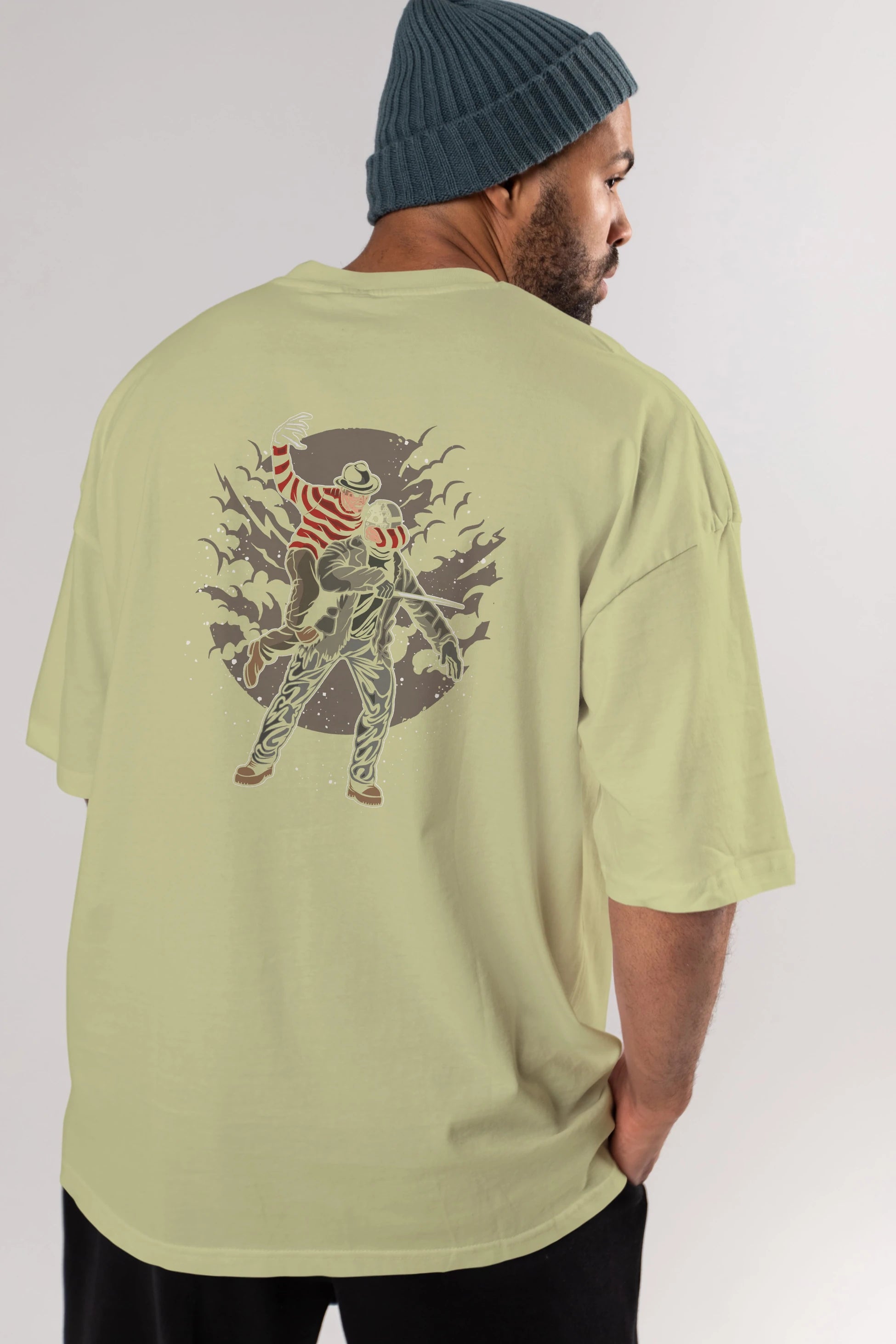 FREDDY VS JASON Arka Baskılı Oversize t-shirt Erkek Kadın Unisex %100 Pamuk