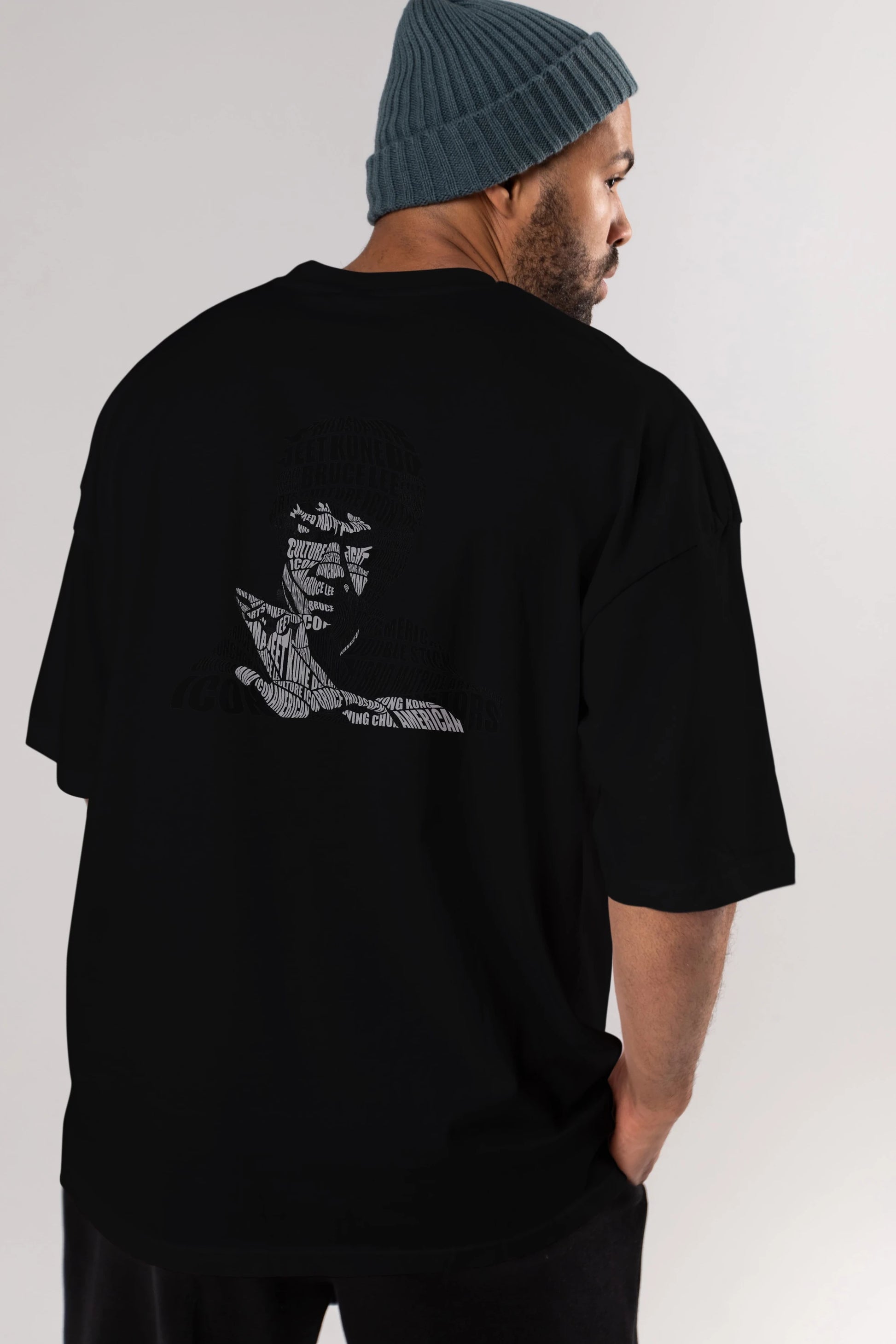 Bruce Lee Calligram Arka Baskılı Oversize t-shirt %100 pamuk Erkek Kadın Unisex