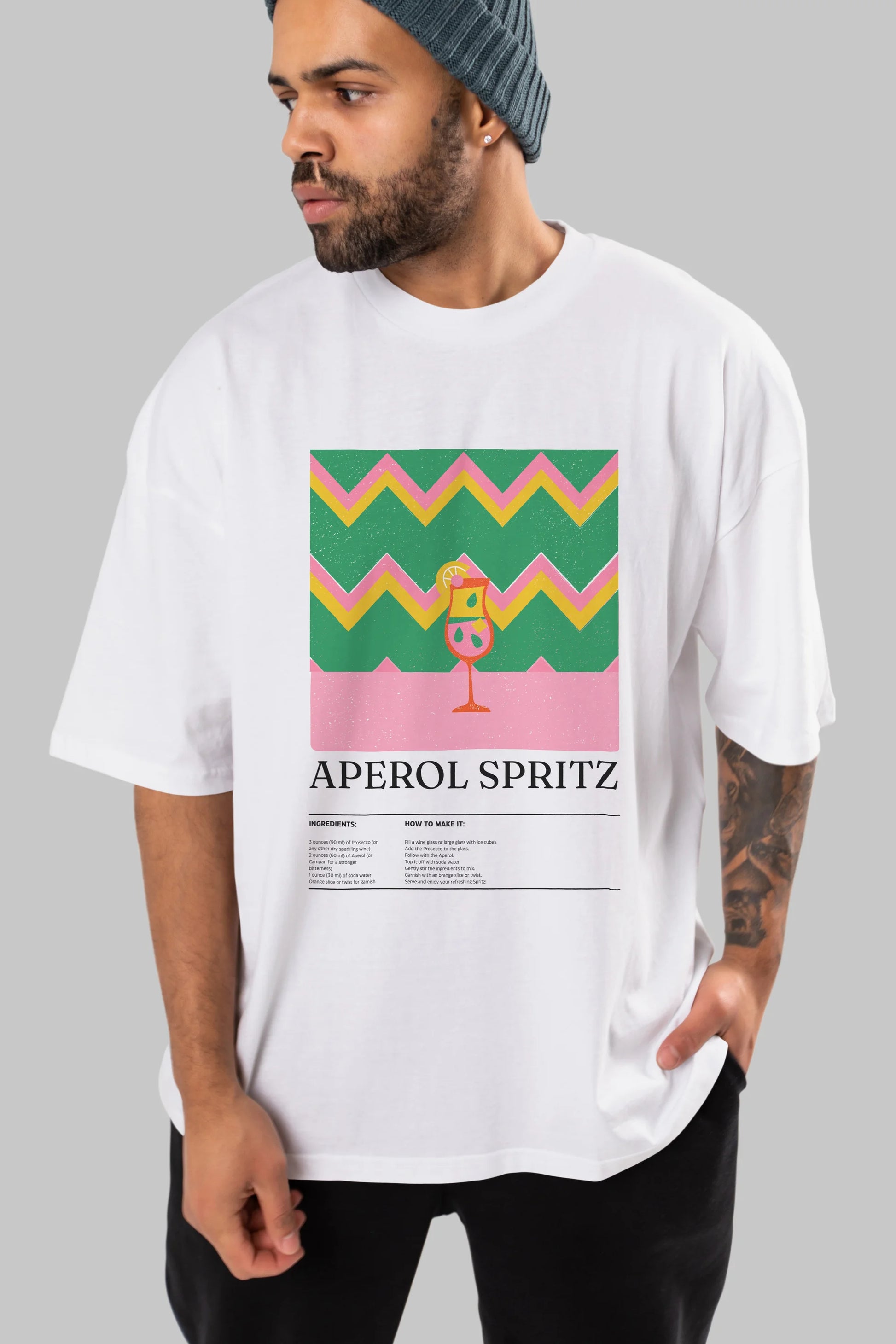 Aperol Spritz Kokteyl Ön Baskılı Oversize t-shirt Erkek Kadın %100 Pamuk Bisiklet Yaka tişort