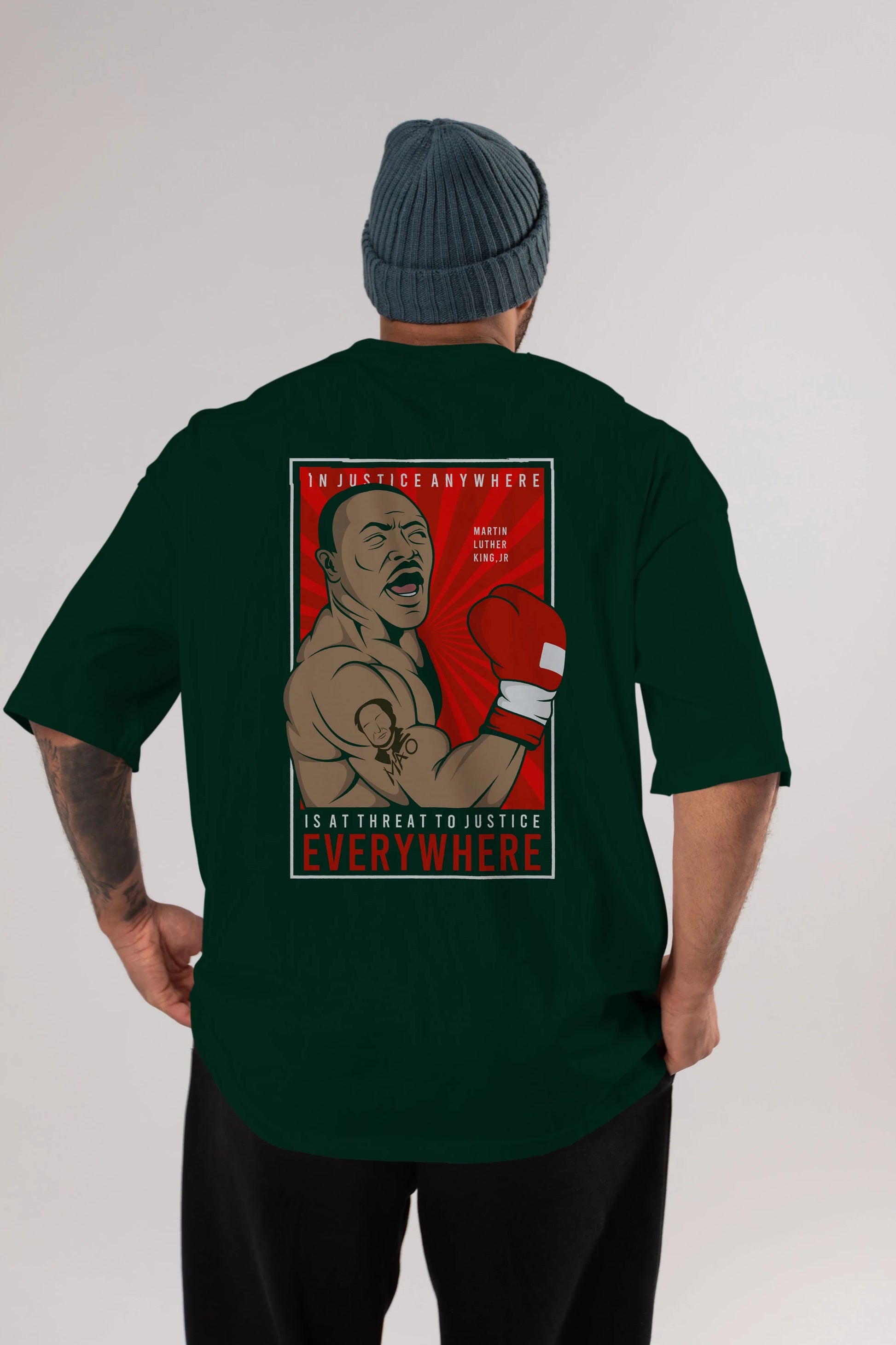 Luther King Boxer Arka Baskılı Oversize t-shirt Erkek Kadın Unisex %100 Pamuk tişort
