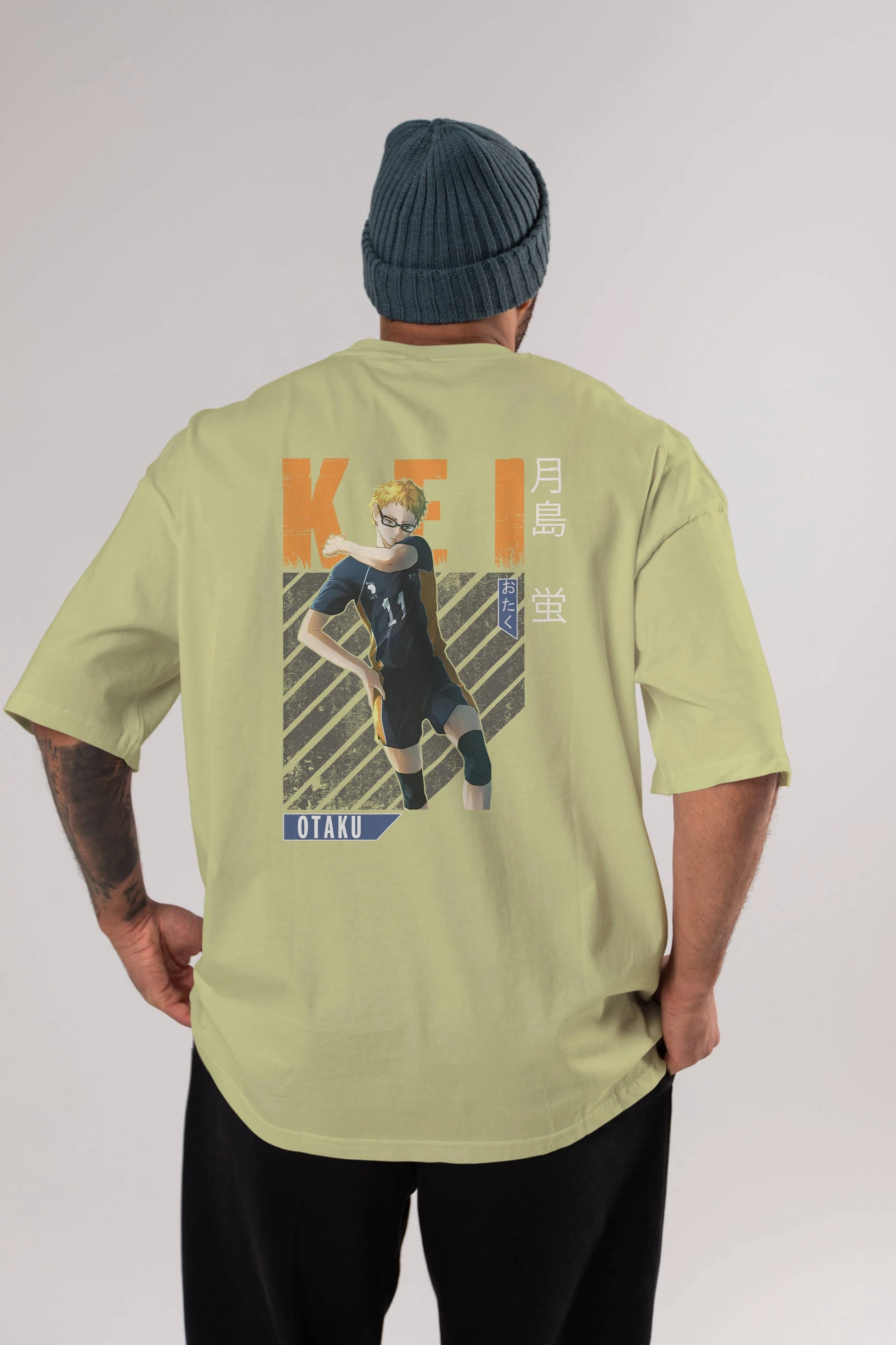 Kei Tsukishima 2 Anime Arka Baskılı Oversize t-shirt Erkek Kadın Unisex