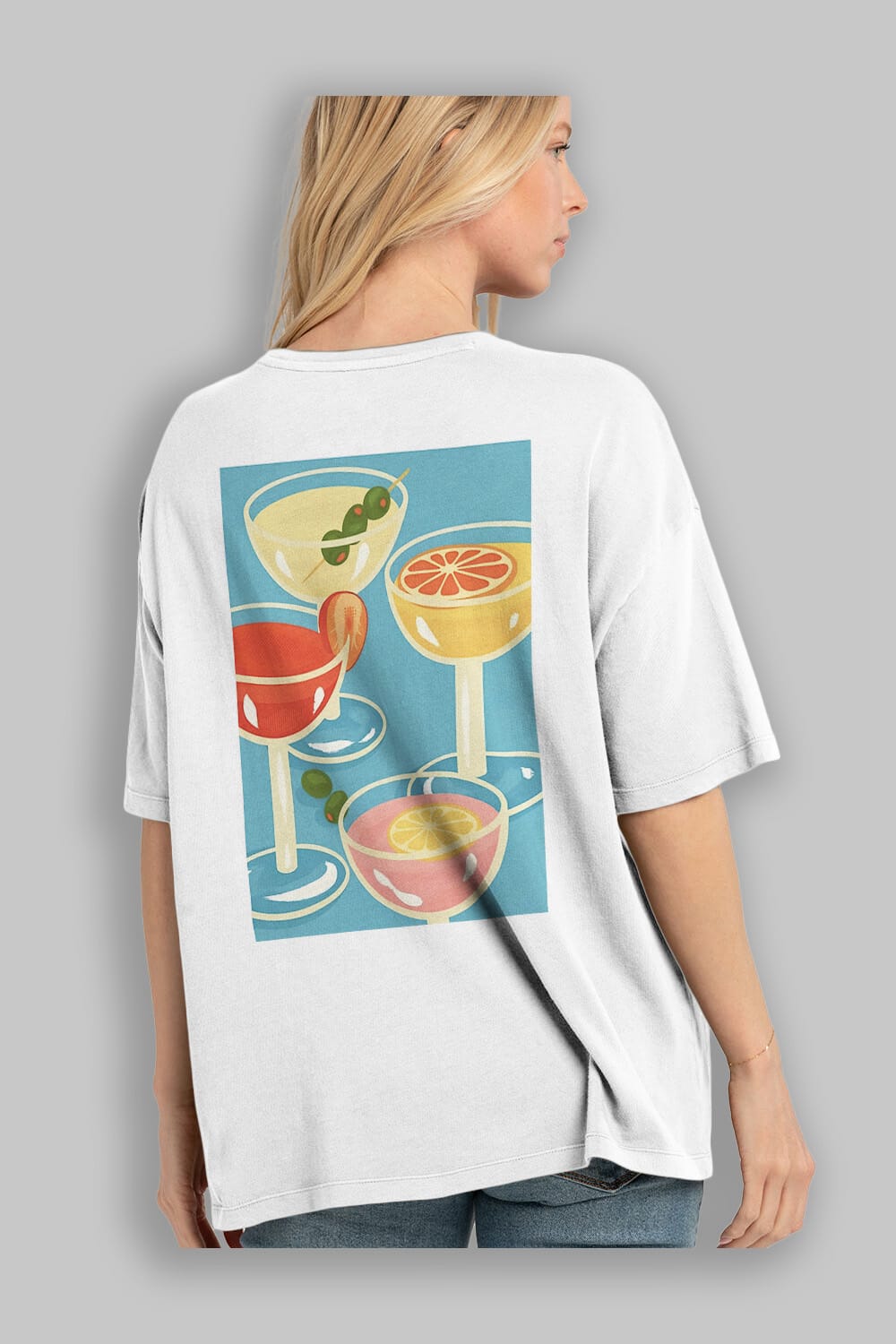 Cocktails Arka Baskılı Oversize t-shirt Erkek Kadın Unisex %100 Pamuk Bisiklet Yaka tişort
