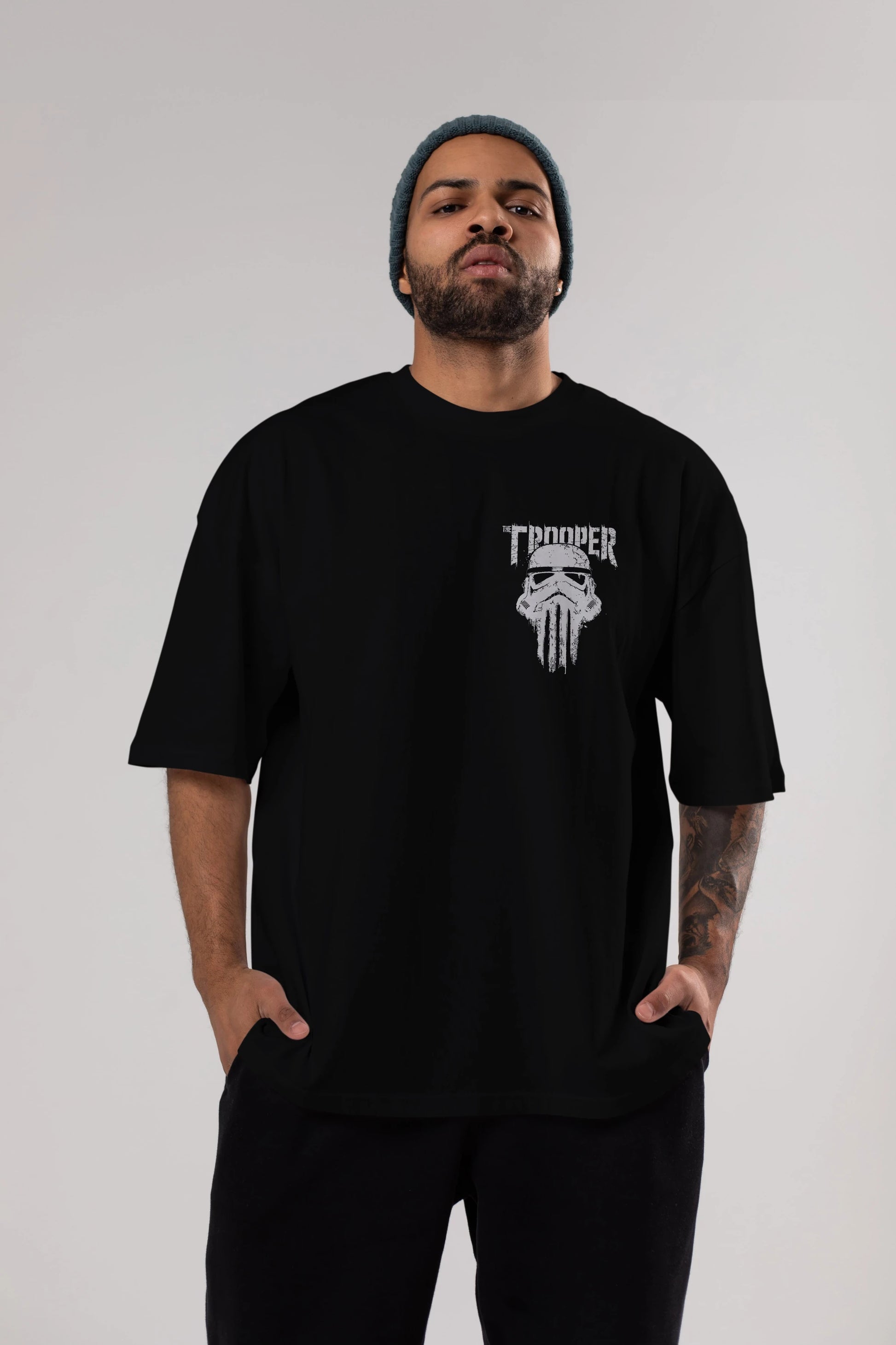 The Trooper Ön Sol Baskılı Oversize t-shirt Erkek Kadın Unisex %100 Pamuk Bisiklet Yaka tişort