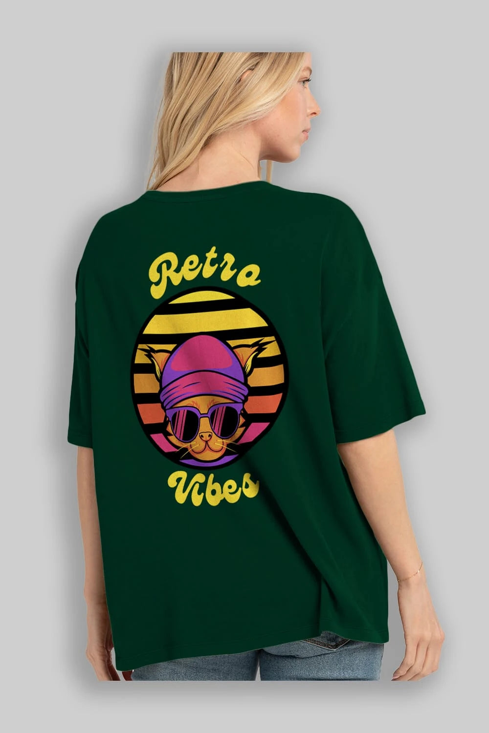 Cat Retro Vibes Arka Baskılı Oversize t-shirt Erkek Kadın Unisex
