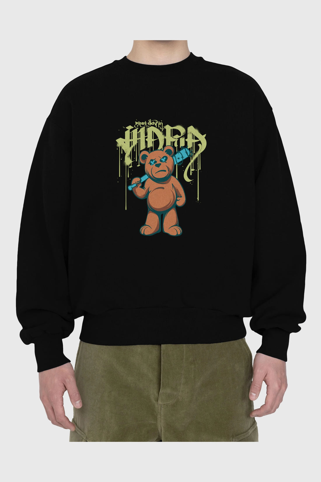 Hidra Bear Ön Baskılı Oversize Sweatshirt Erkek Kadın Unisex