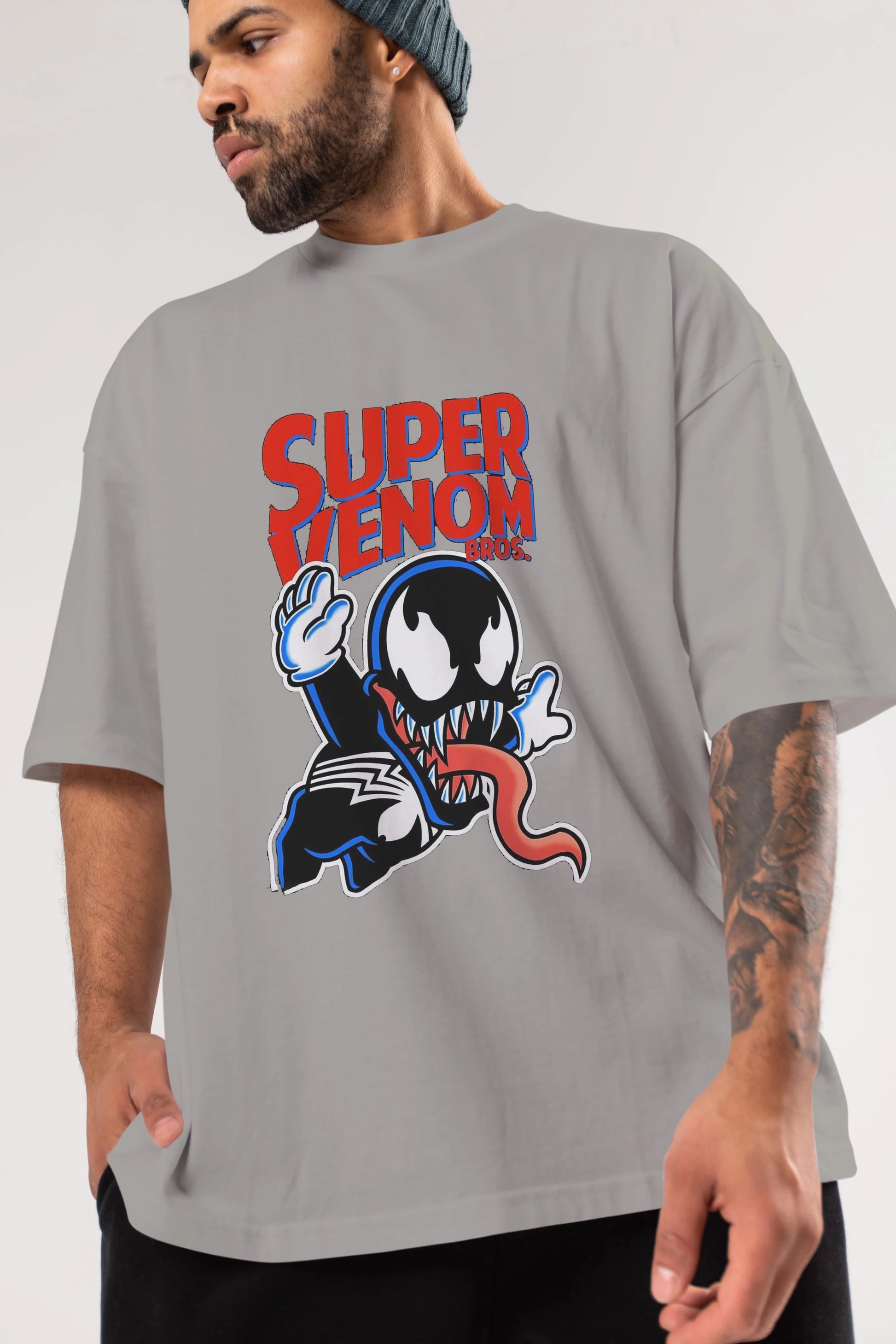 Super Venom Ön Baskılı Oversize t-shirt Erkek Kadın Unisex %100 Pamuk Bisiklet Yaka tişort