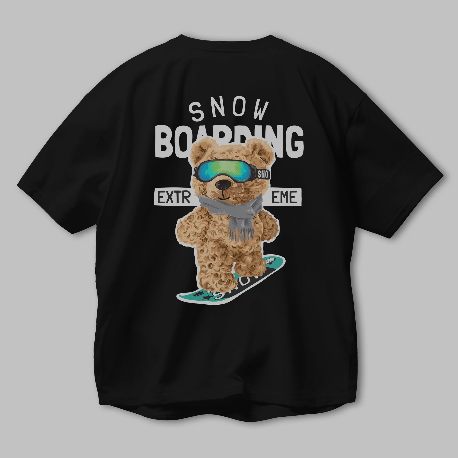 Teddy Bear Snow Boarding Arka Baskılı Oversize t-shirt Erkek Kadın Unisex %100 Pamuk