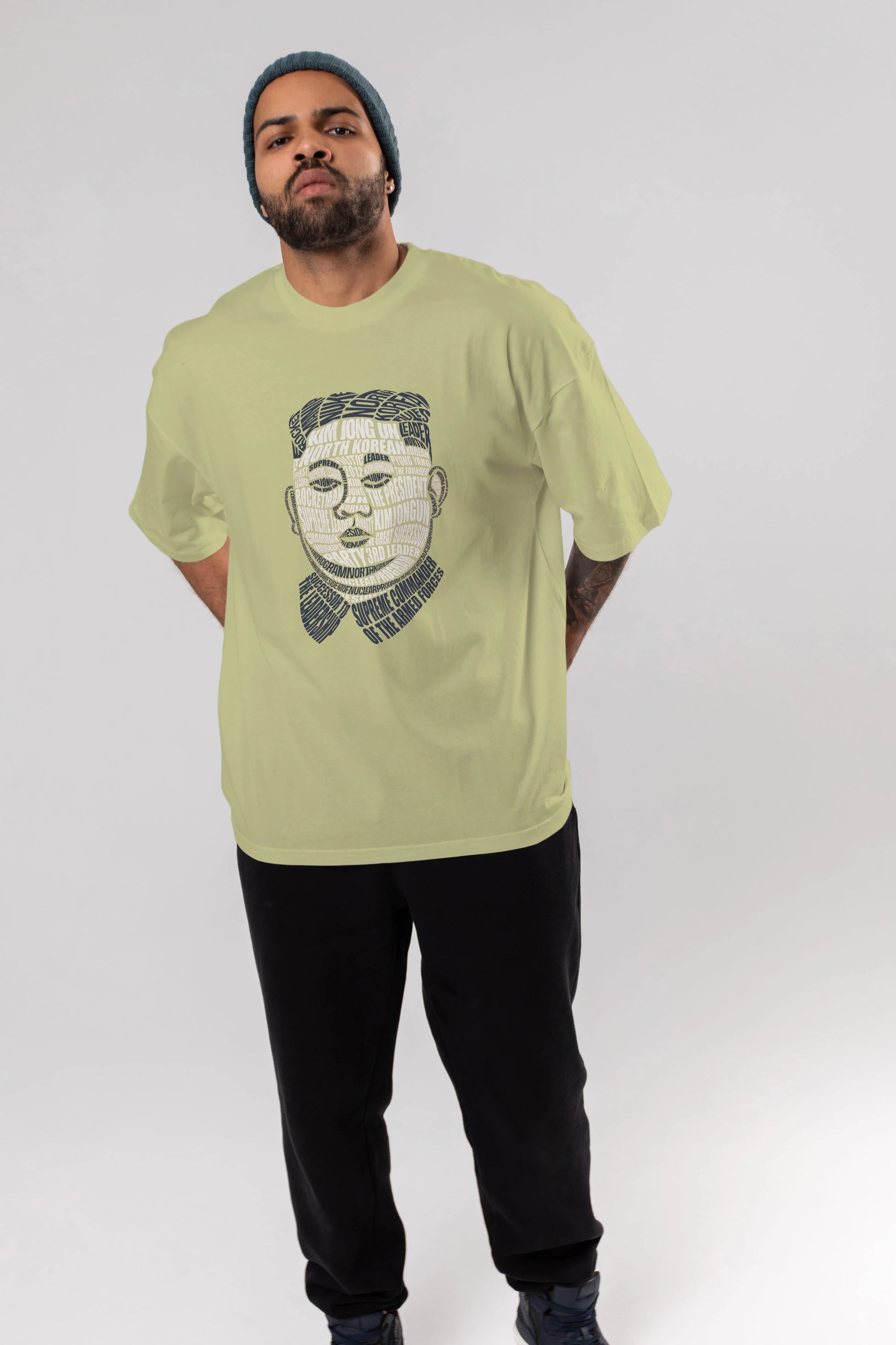 Kim Jong Un Calligram Ön Baskılı Oversize t-shirt %100 pamuk Erkek Kadın Unisex