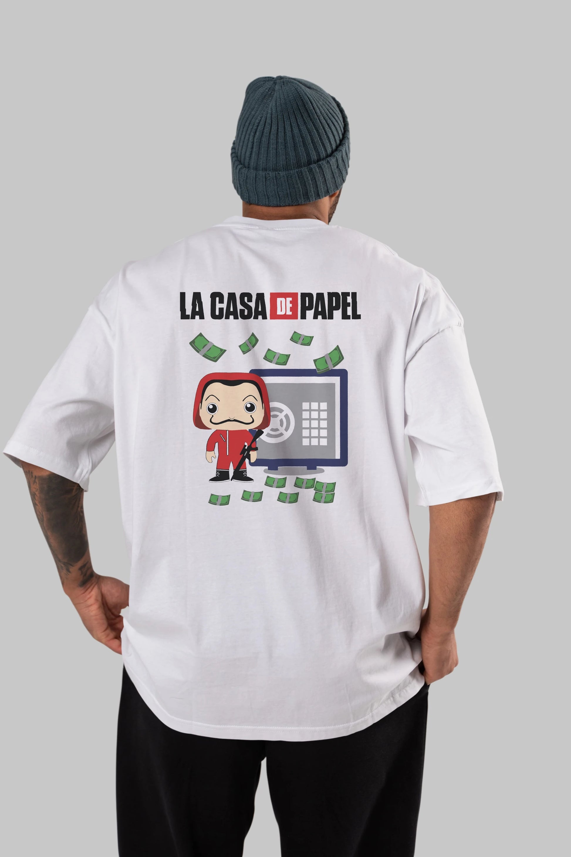 La Casa De Papel (4) Arka Baskılı Oversize t-shirt Erkek Kadın Unisex %100 Pamuk Bisiklet Yaka tişort