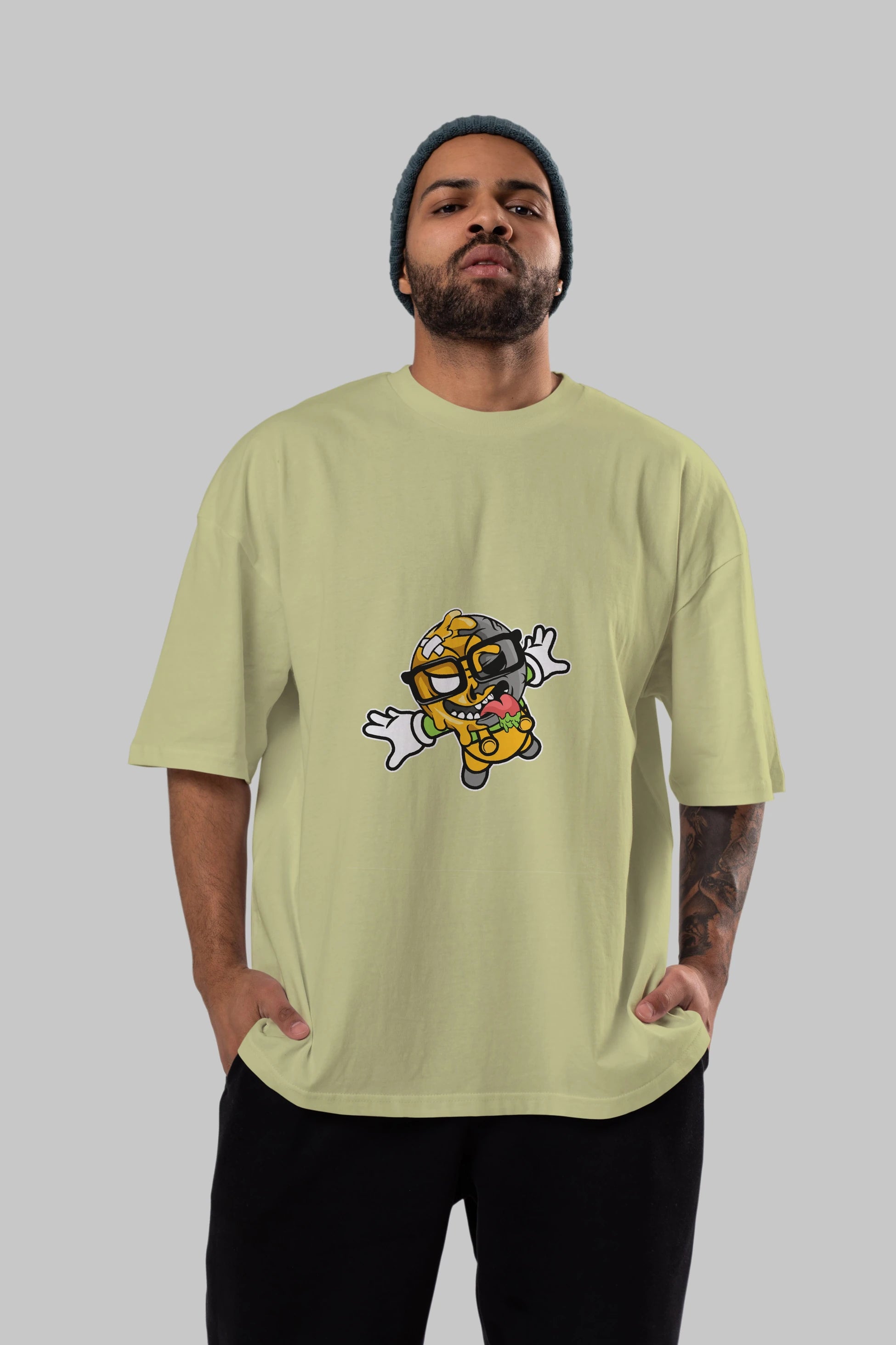 Smiley Jump Ön Baskılı Oversize t-shirt Erkek Kadın Unisex %100 Pamuk tişort