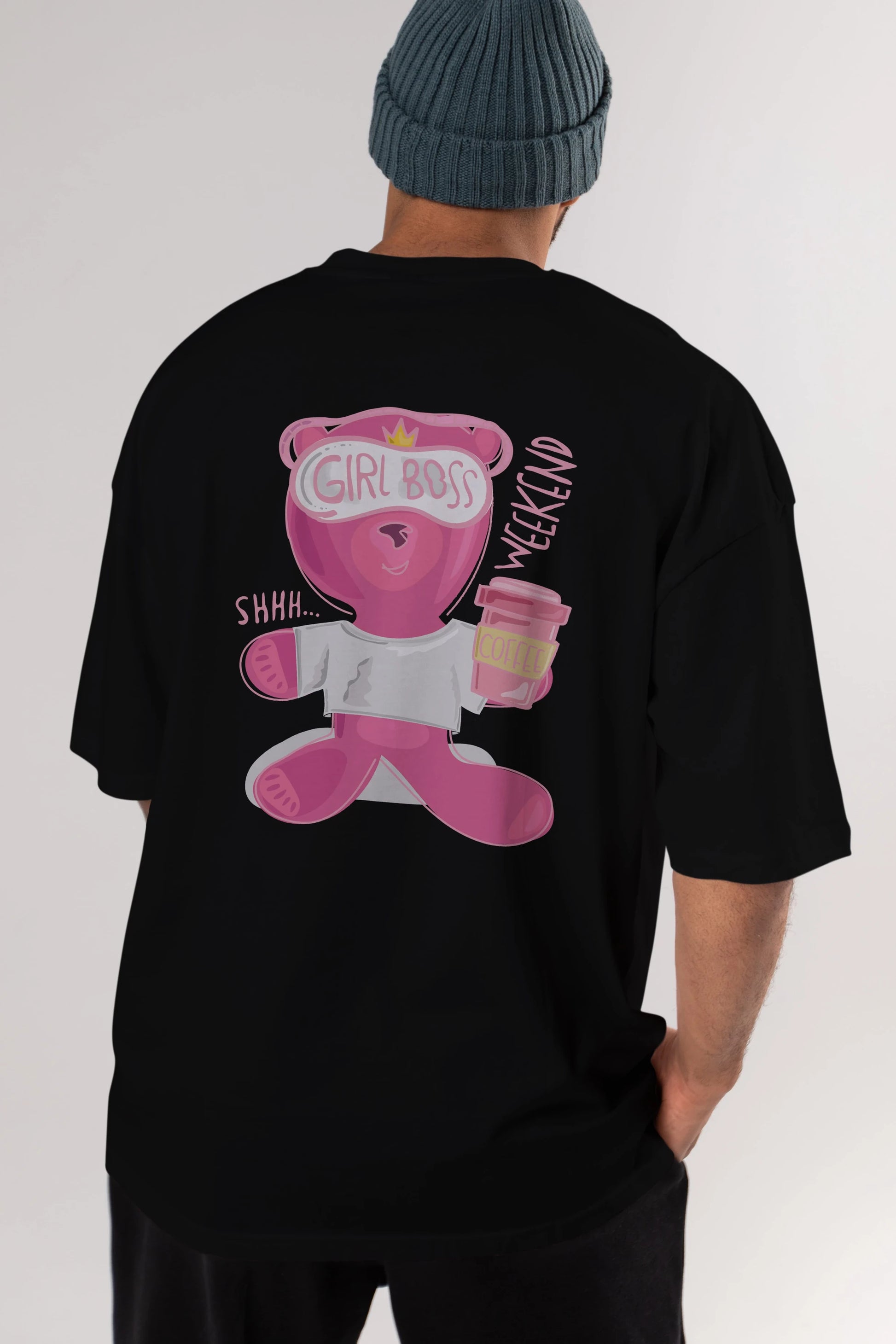 Girl Boss Bear Arka Baskılı Oversize t-shirt Erkek Kadın Unisex