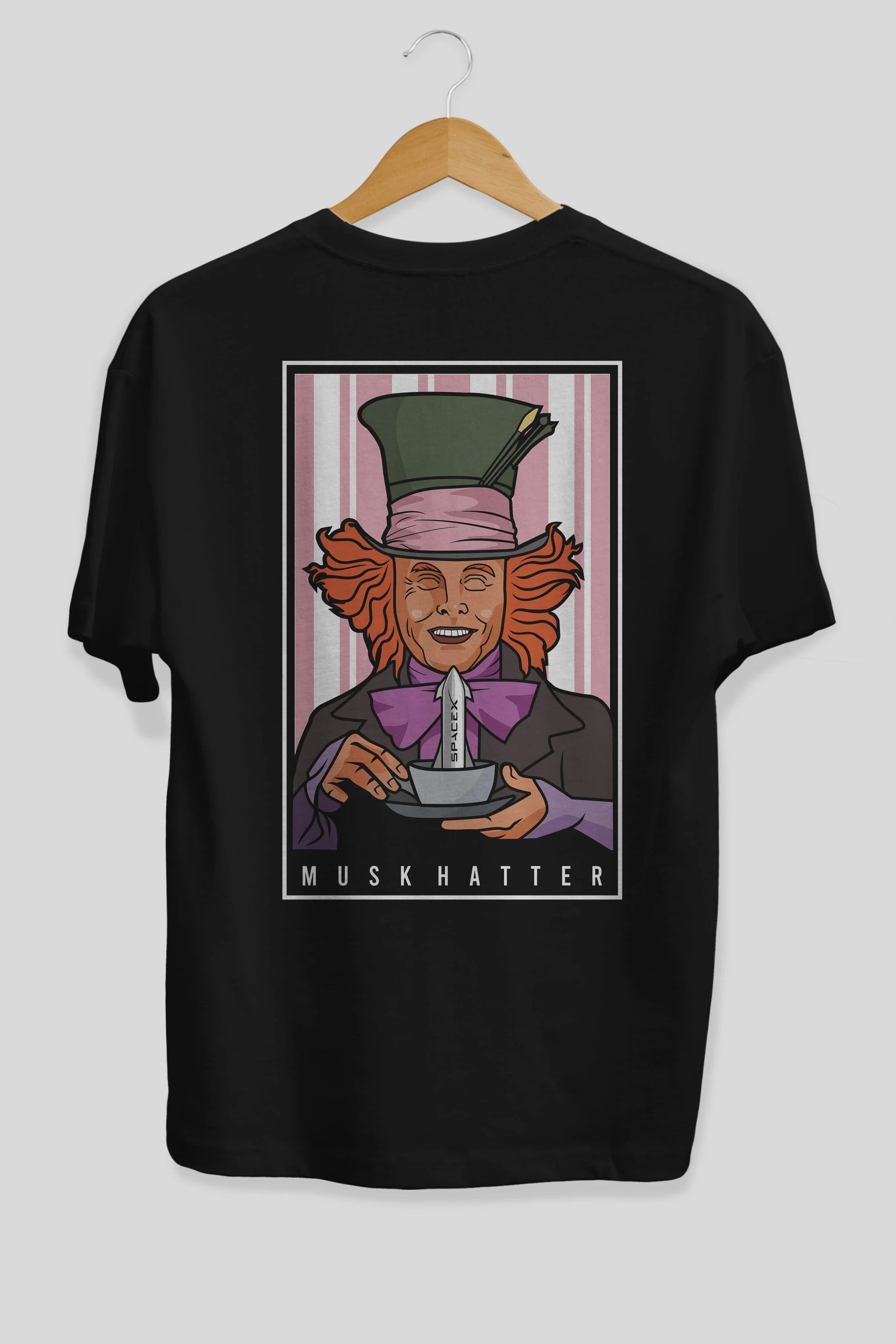 Mad Hatter Elon Musk Arka Baskılı Oversize t-shirt Erkek Kadın Unisex %100 Pamuk tişort