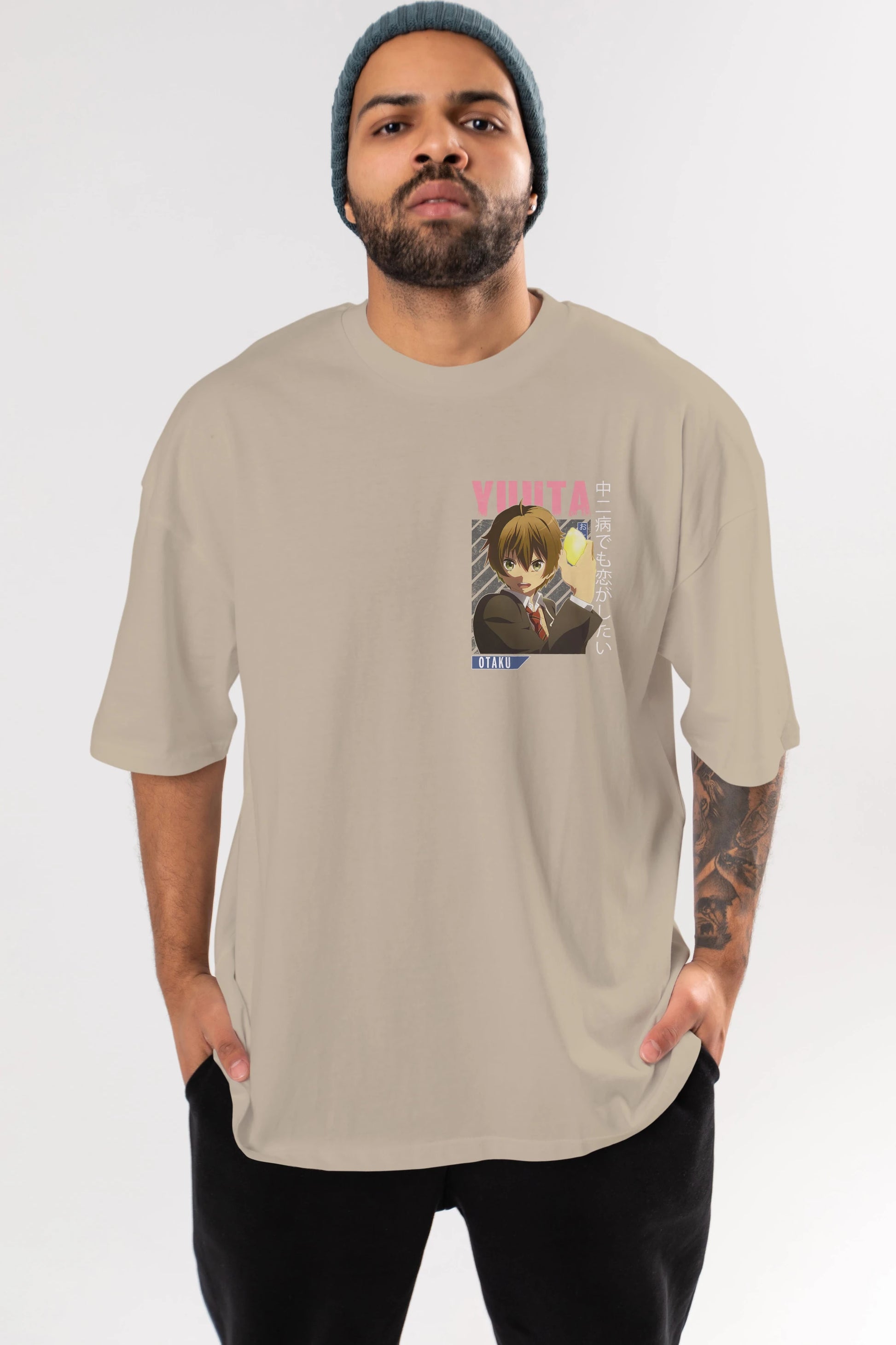 Yuuta Togashi 2 Ön Sol Baskılı Oversize t-shirt Erkek Kadın Unisex %100 Pamuk Bisiklet Yaka tişort