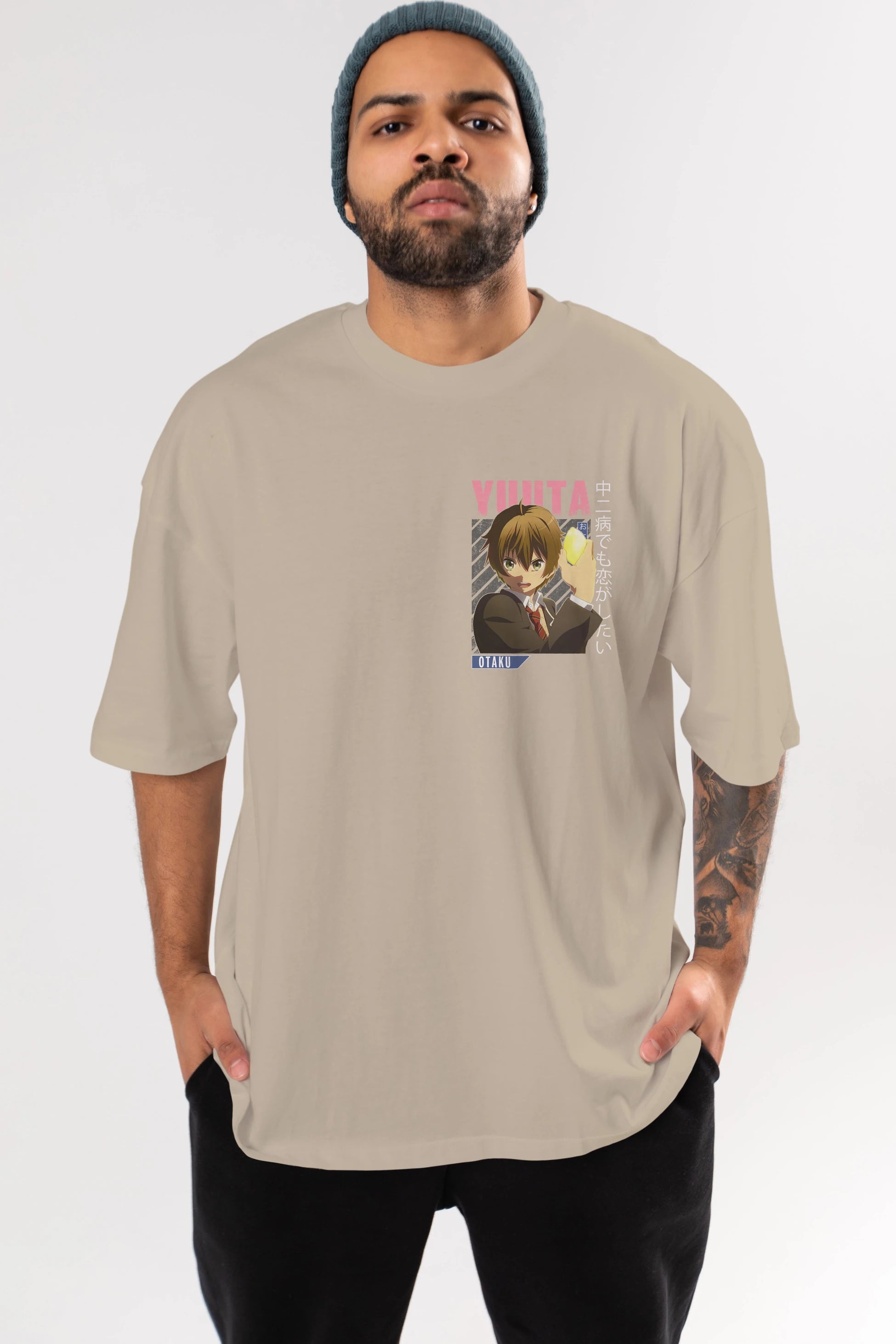 Yuuta Togashi 2 Ön Sol Baskılı Oversize t-shirt Erkek Kadın Unisex %100 Pamuk Bisiklet Yaka tişort