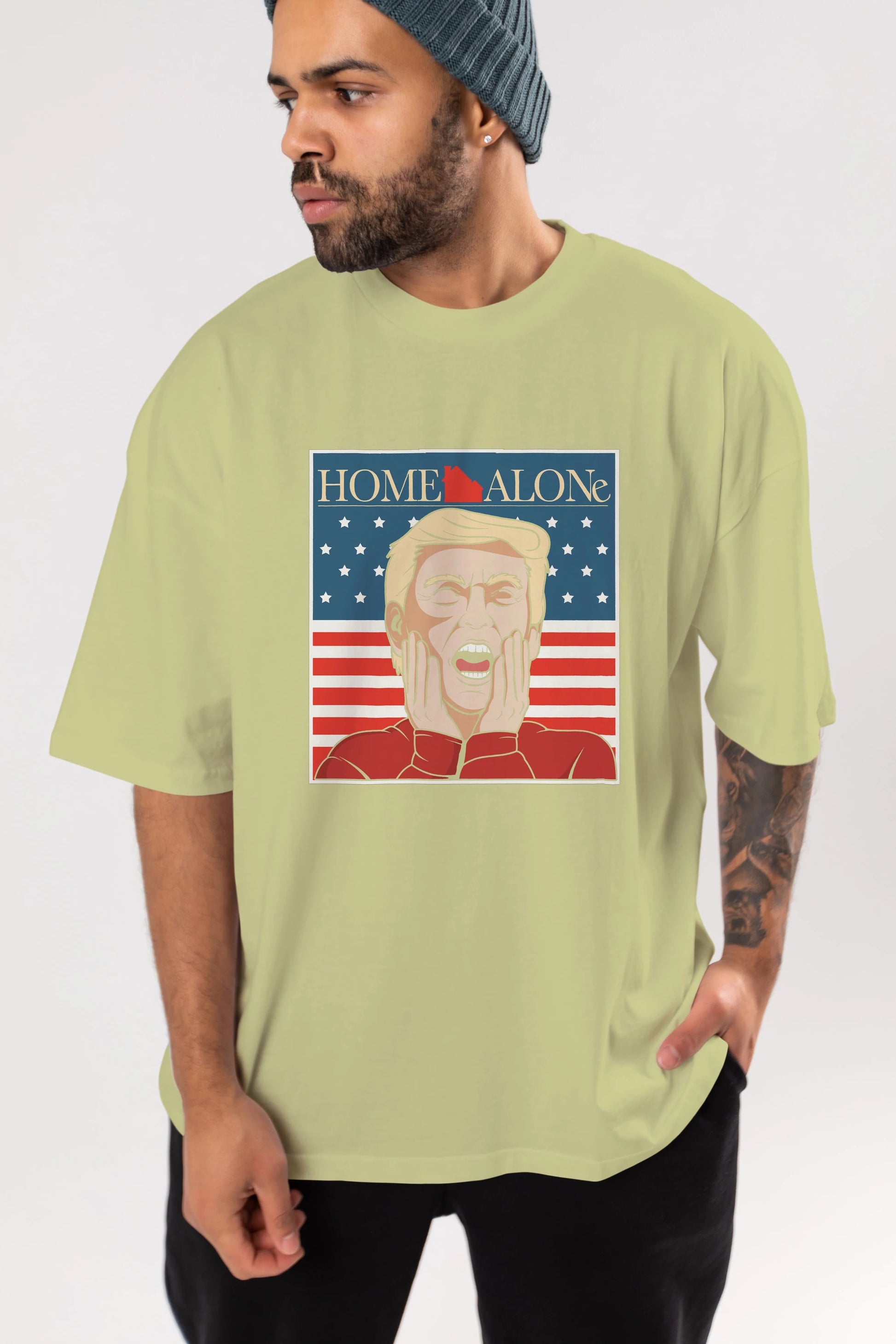 Home Alone Trump Ön Baskılı Oversize t-shirt Erkek Kadın Unisex %100 Pamuk tişort