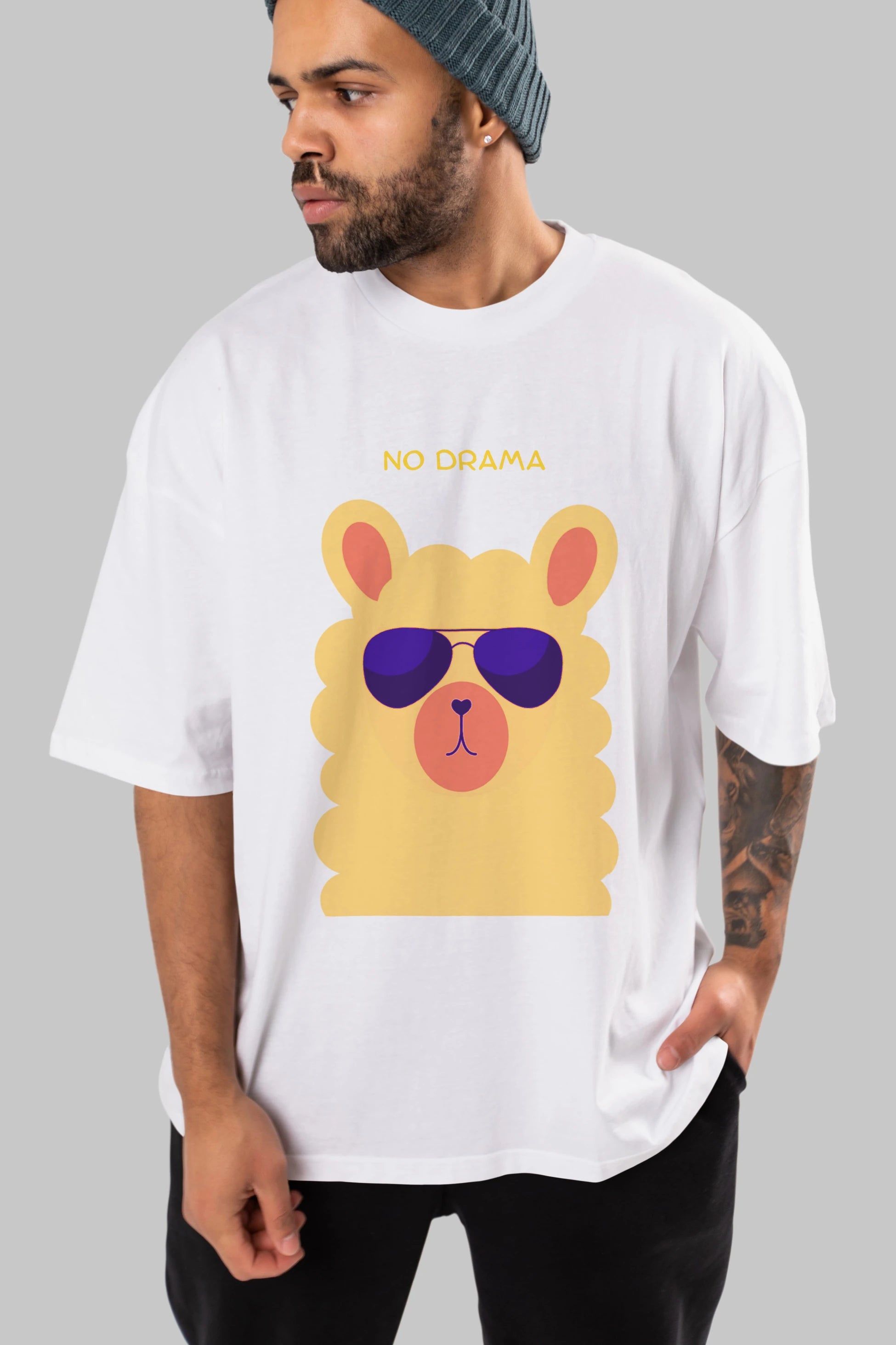 No Drama Yazılı Lama Ön Baskılı Oversize t-shirt Erkek Kadın Unisex