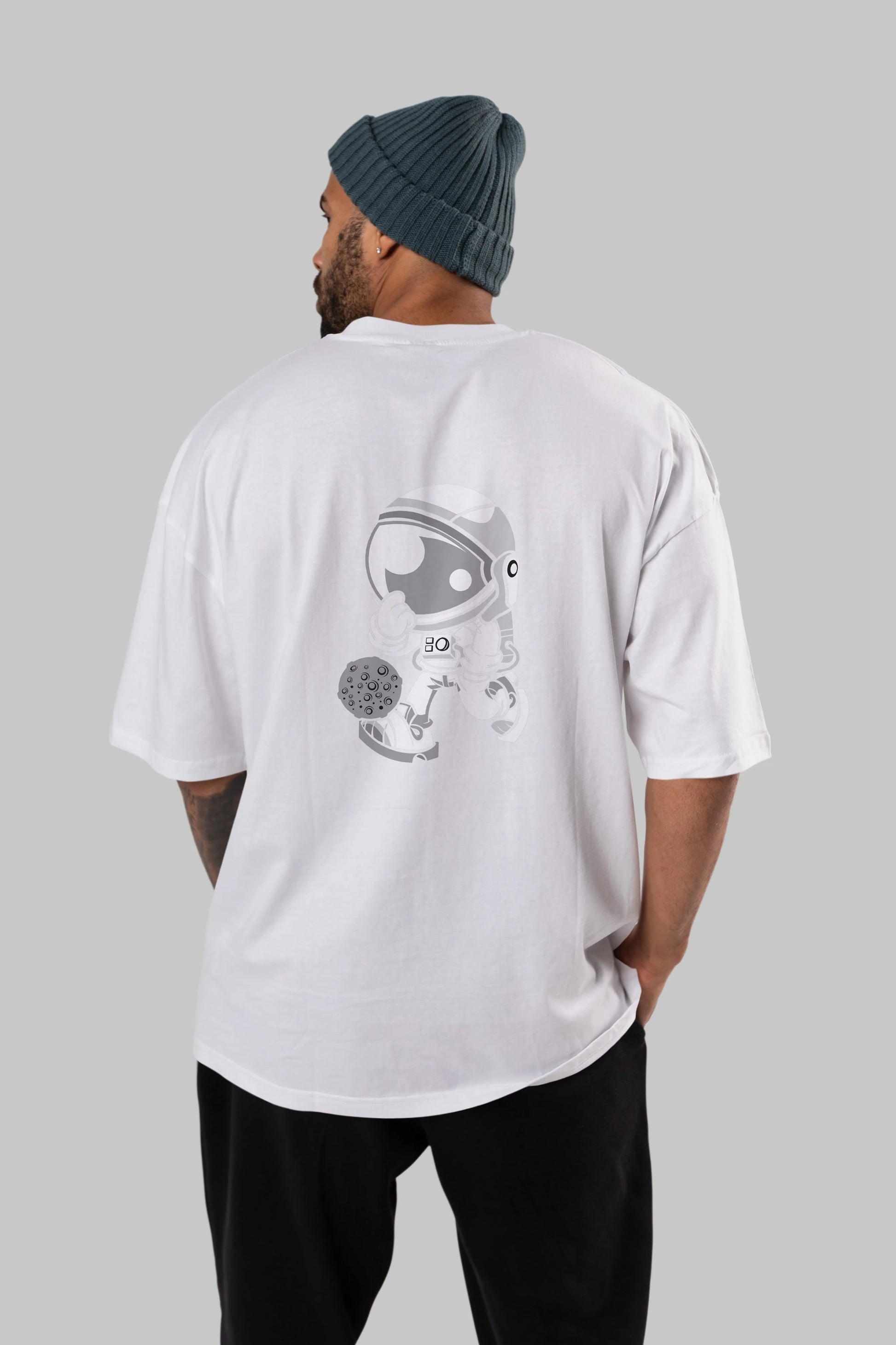 Street Astronaut Arka Baskılı Oversize t-shirt Erkek Kadın Unisex %100 Pamuk tişort