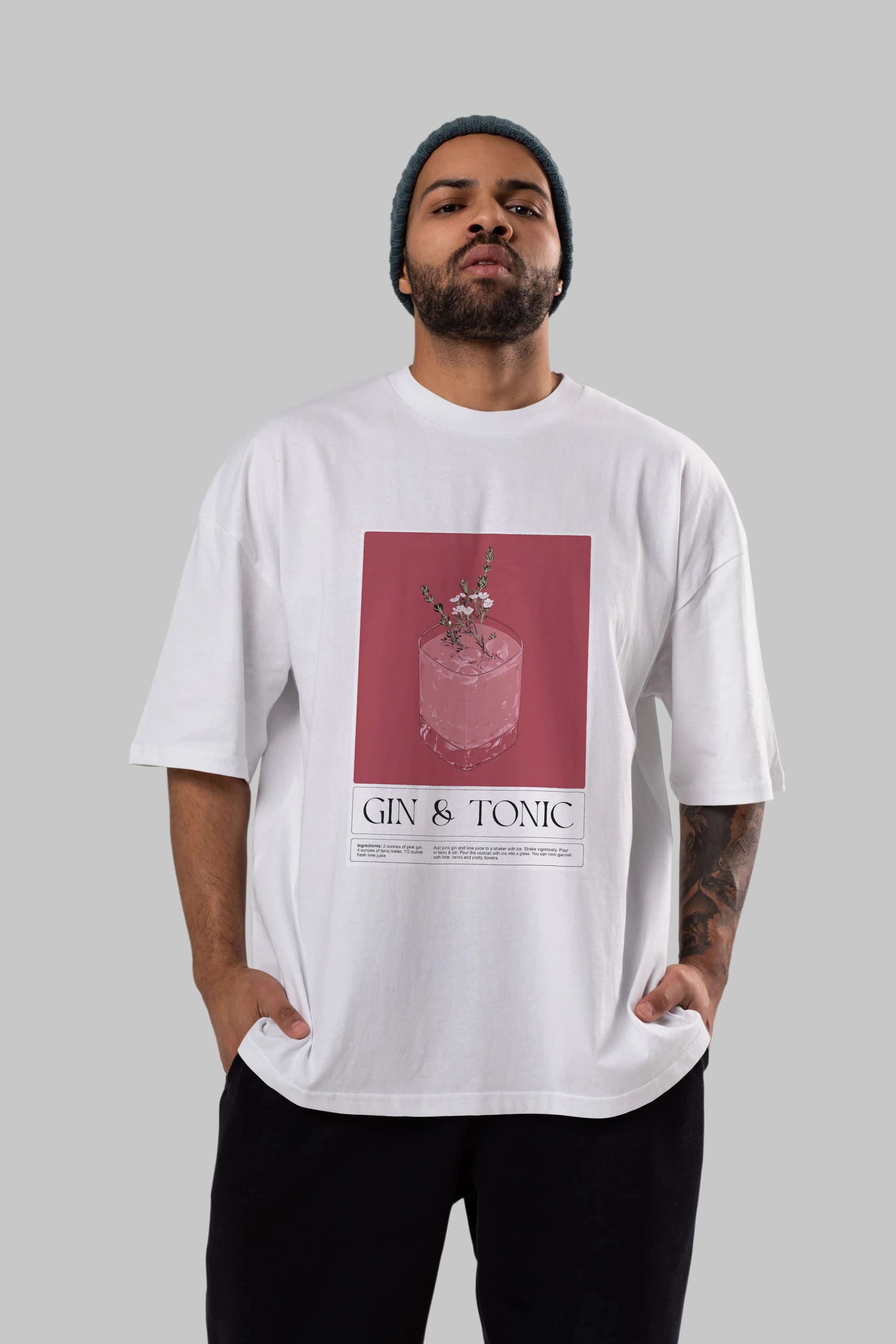 Gin Tonic 4 Ön Baskılı Oversize t-shirt Erkek Kadın Unisex %100 Pamuk Bisiklet Yaka tişort