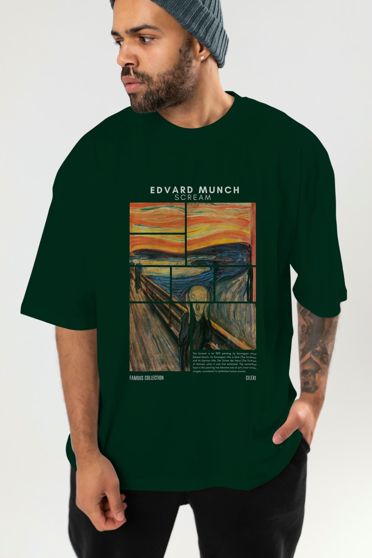Edvard Munch Scream ön Baskılı Oversize t-shirt Erkek Kadın Bisiklet Yaka Pamuk tişort