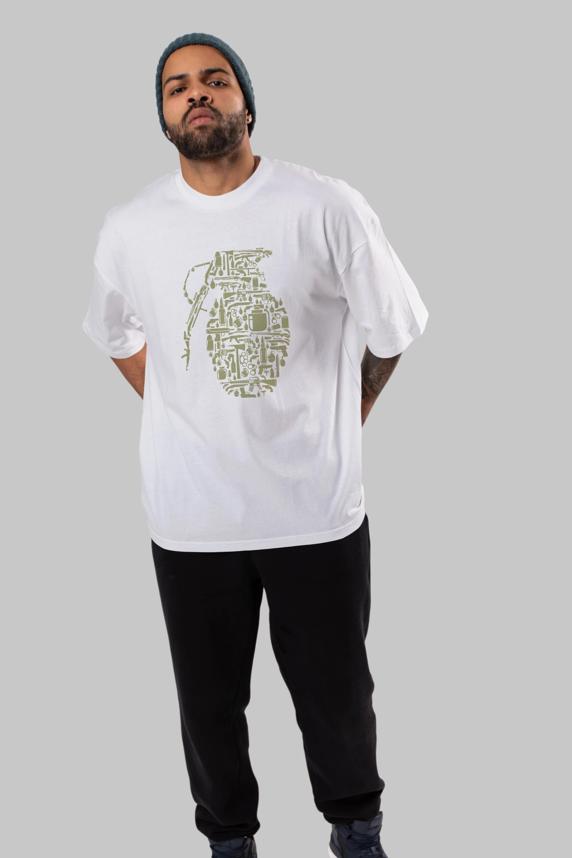 Grenade Ön Baskılı Oversize t-shirt %100 pamuk Erkek Kadın Unisex