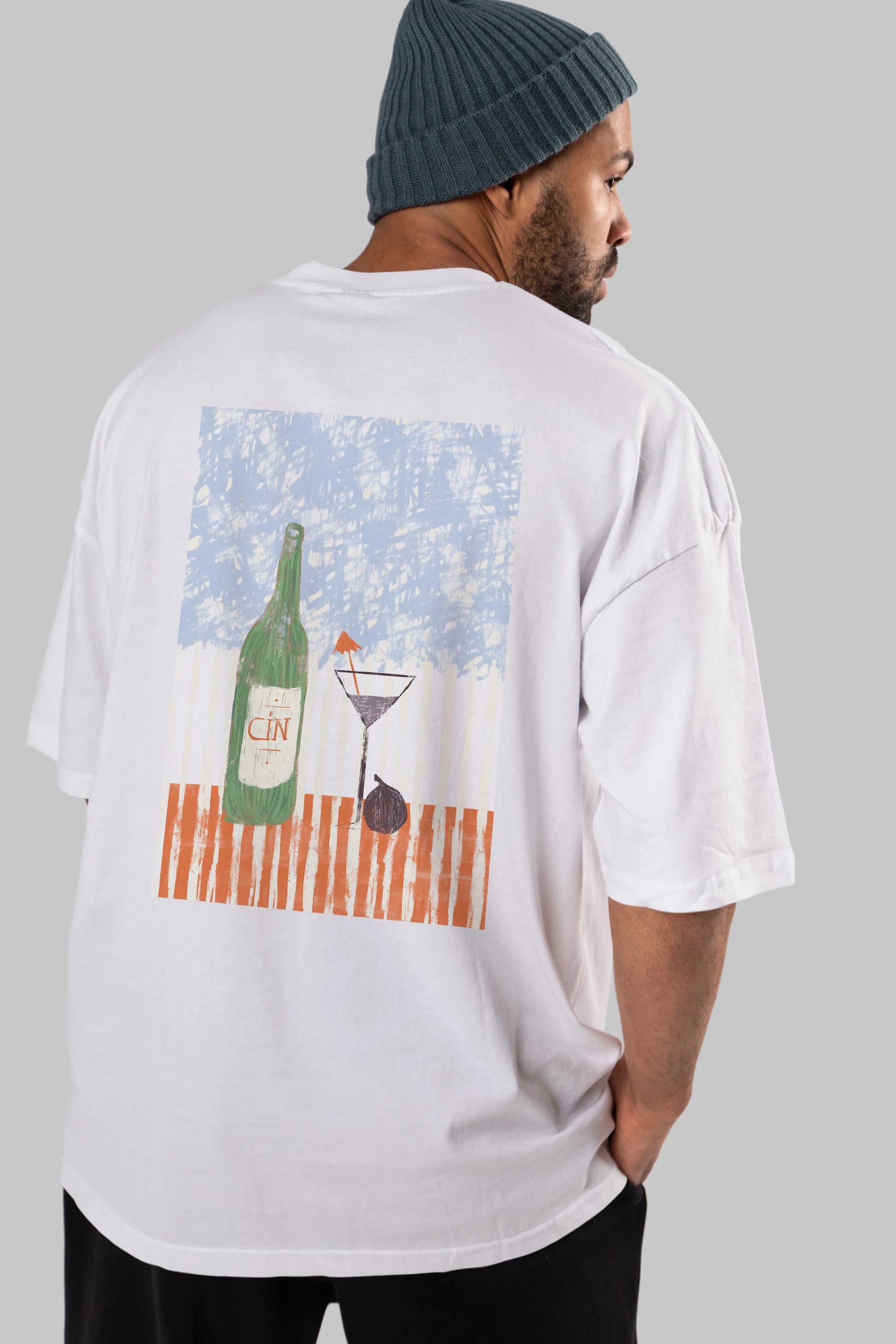 Gin Arka Baskılı Oversize t-shirt Erkek Kadın Unisex %100 Pamuk Bisiklet Yaka tişort