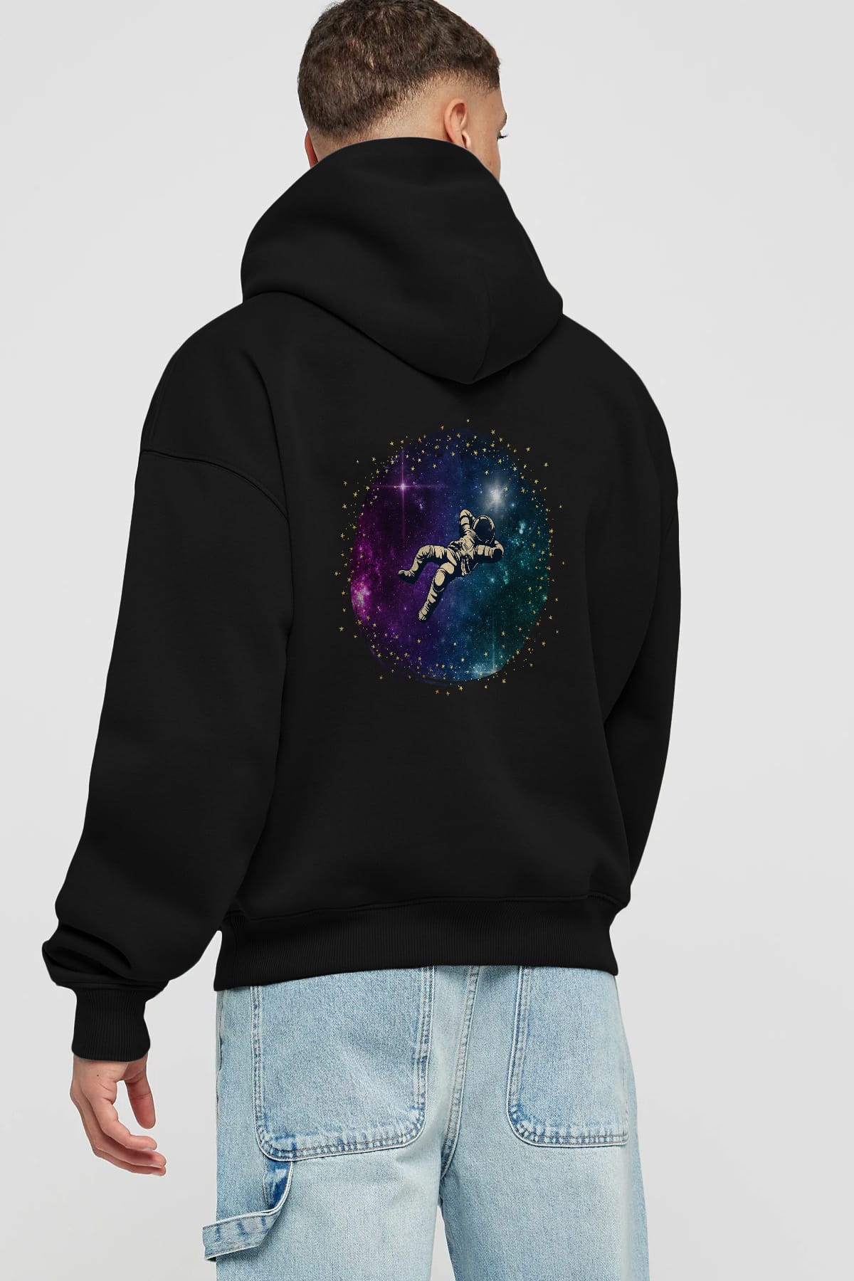 Astronaut in the Galaxy Arka Baskılı Oversize Hoodie Kapüşonlu Sweatshirt Erkek Kadın Unisex