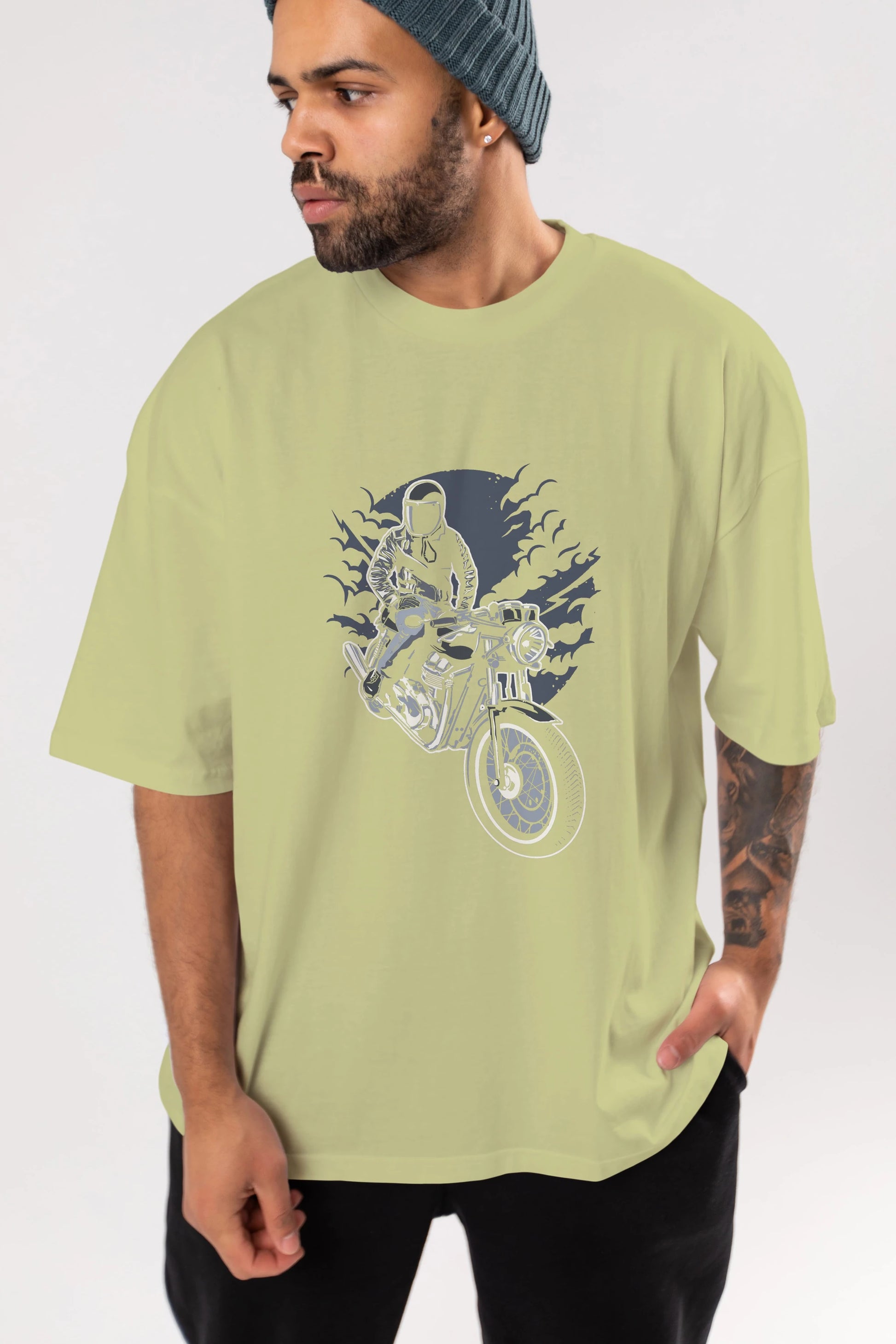 Night Rider Ön Baskılı Oversize t-shirt Erkek Kadın Unisex %100 Pamuk tişort