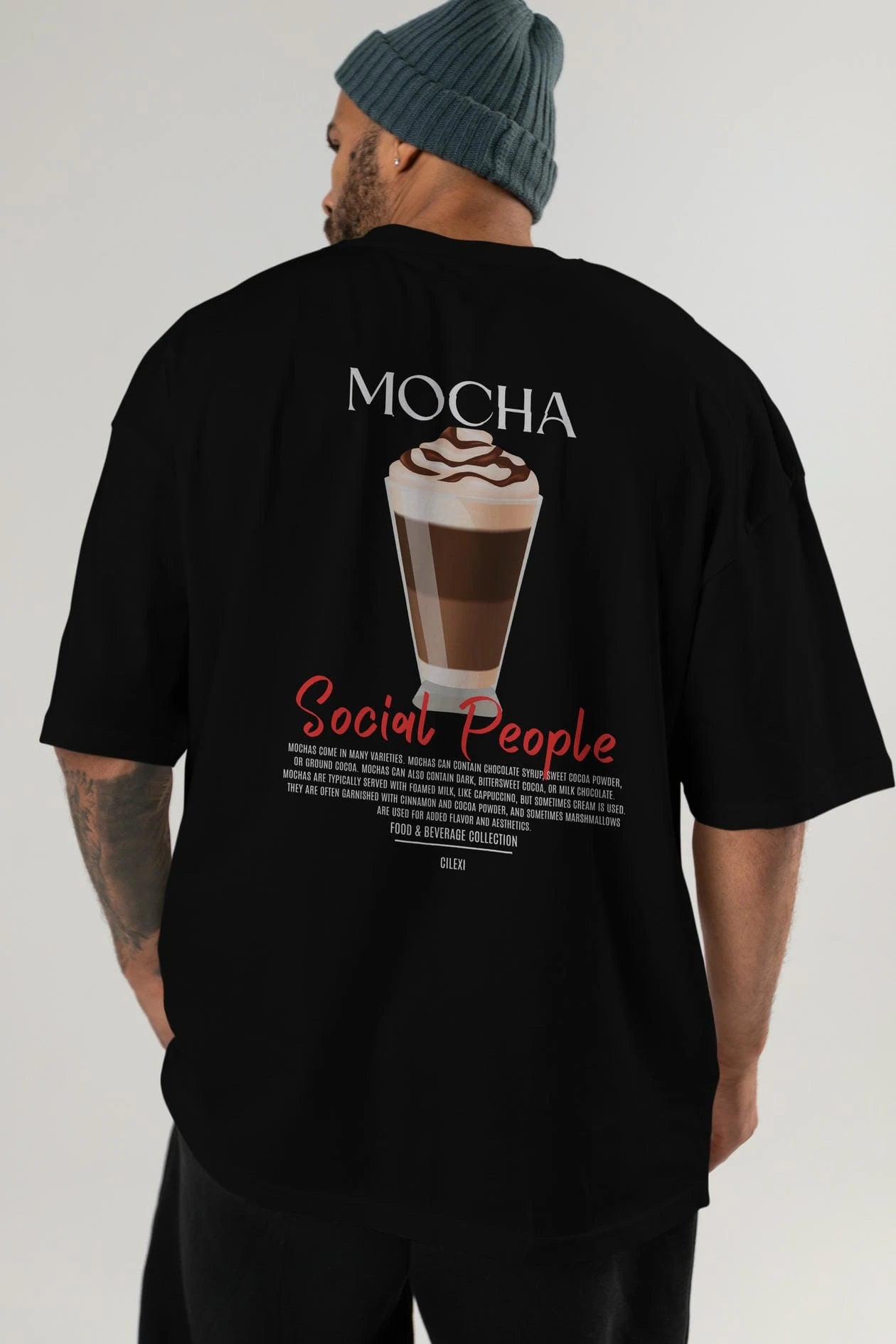 Mocha Kokteyl Serisi Baskılı Oversize t-shirt Erkek Kadın Unisex %100 Pamuk Bisiklet Yaka tişort