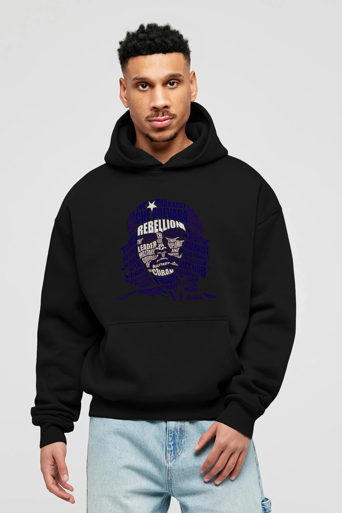 Che Guevara Calligram Ön Baskılı Hoodie Oversize Kapüşonlu Sweatshirt Erkek Kadın Unisex