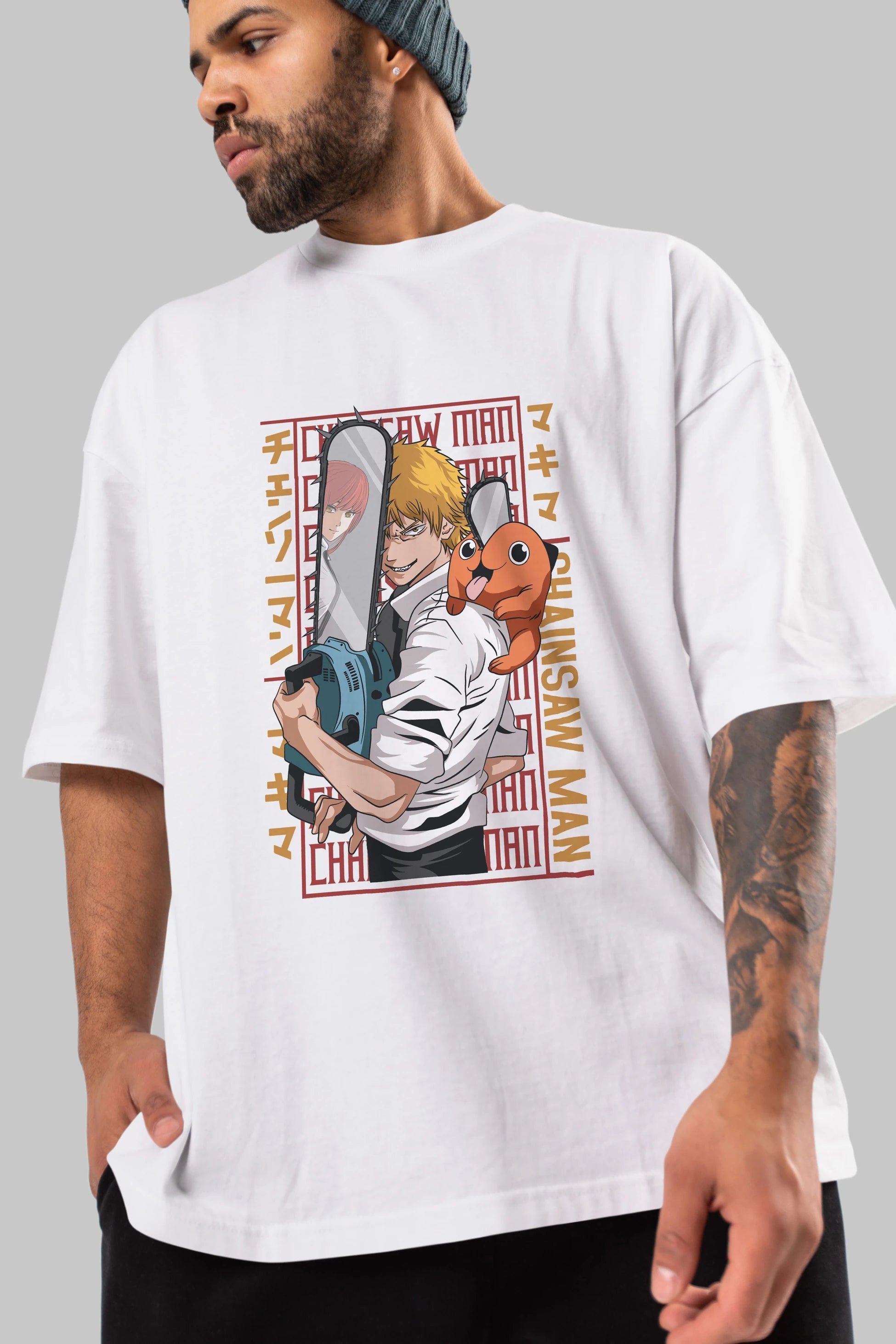 Chainsaw DENJI Anime Ön Baskılı Oversize t-shirt %100 pamuk Erkek Kadın Unisex
