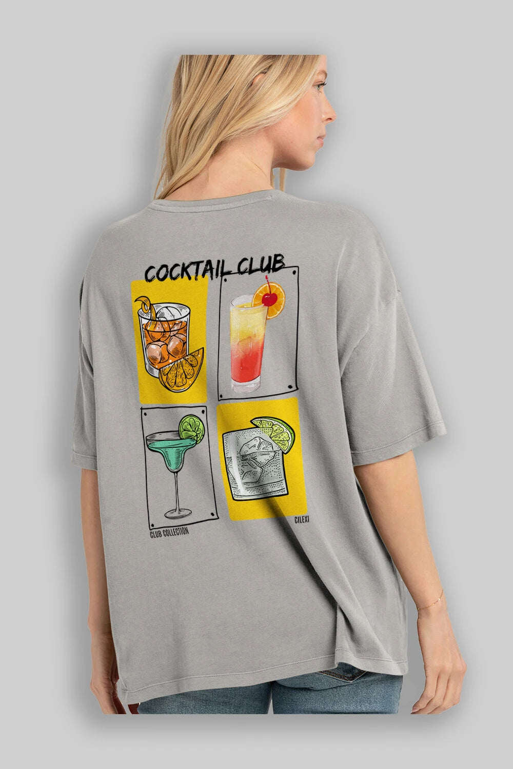 Cocktail Club Arka Baskılı Oversize t-shirt Erkek Kadın %100 Pamuk Bisiklet Yaka tişort